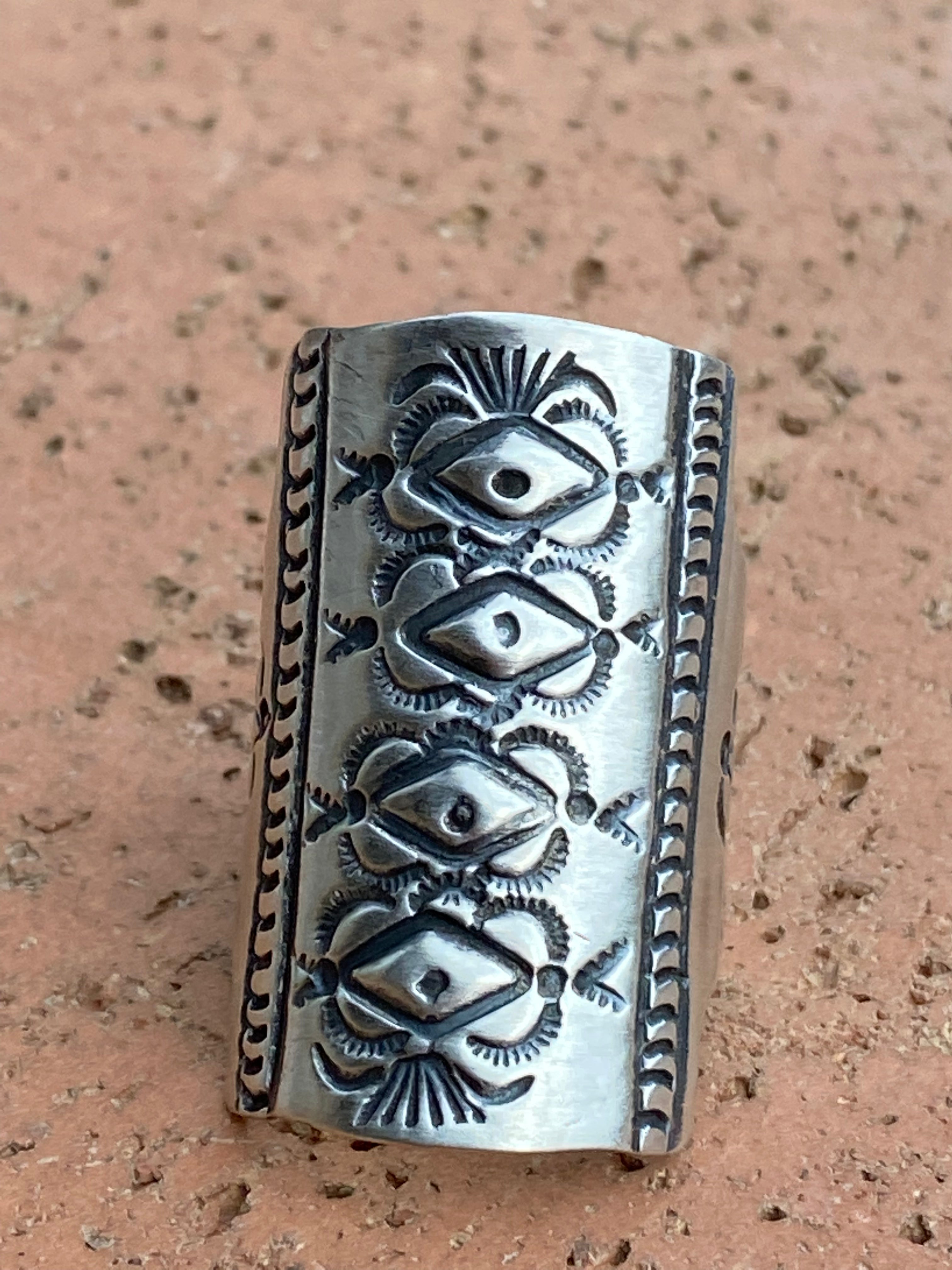 Handcrafted Marcella James Sterling Silver Concho Hand Stamped Ring