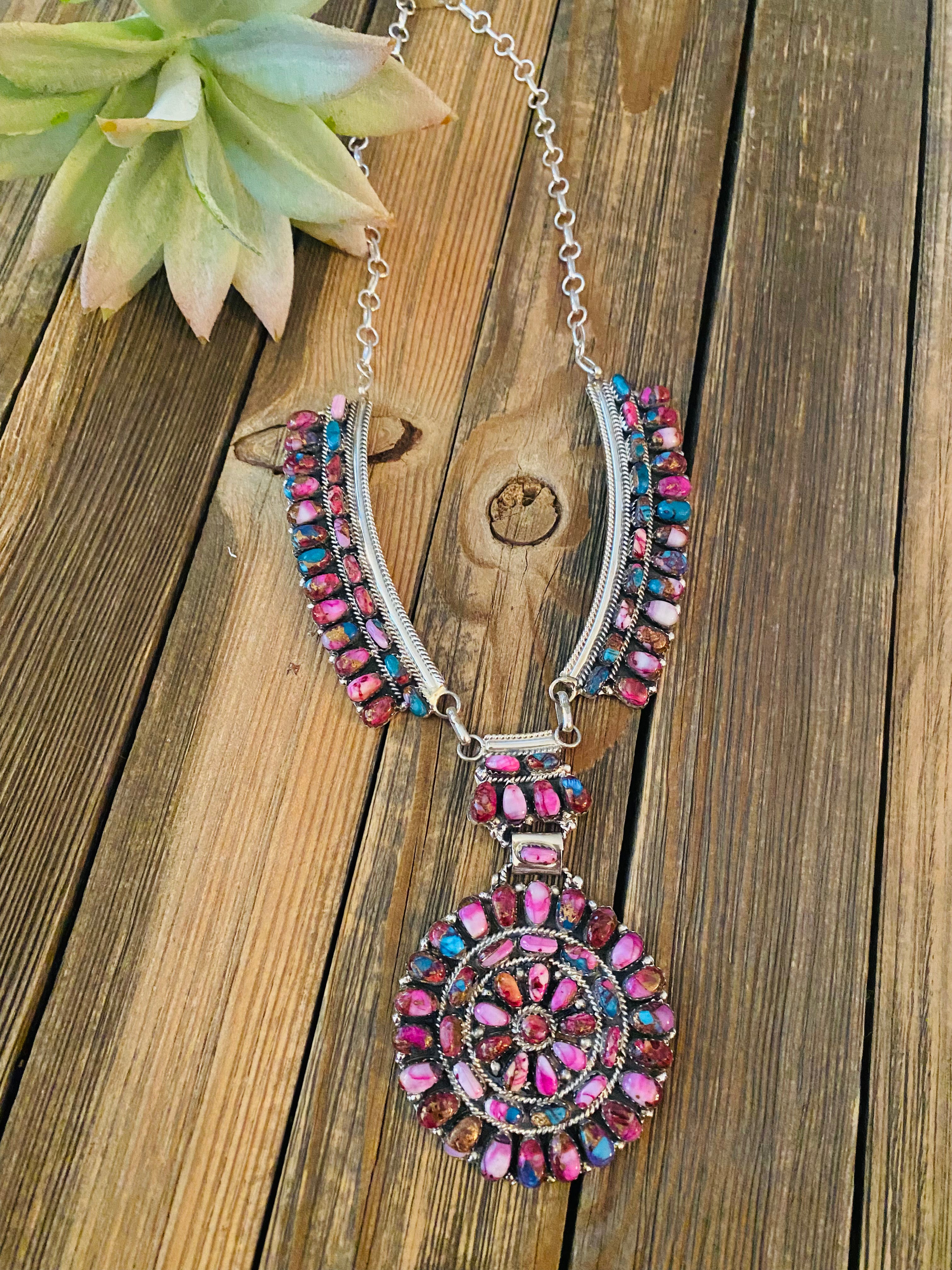 Handcrafted Sterling Silver & Pink Dream Mohave Cluster Necklace by Juliana Williams