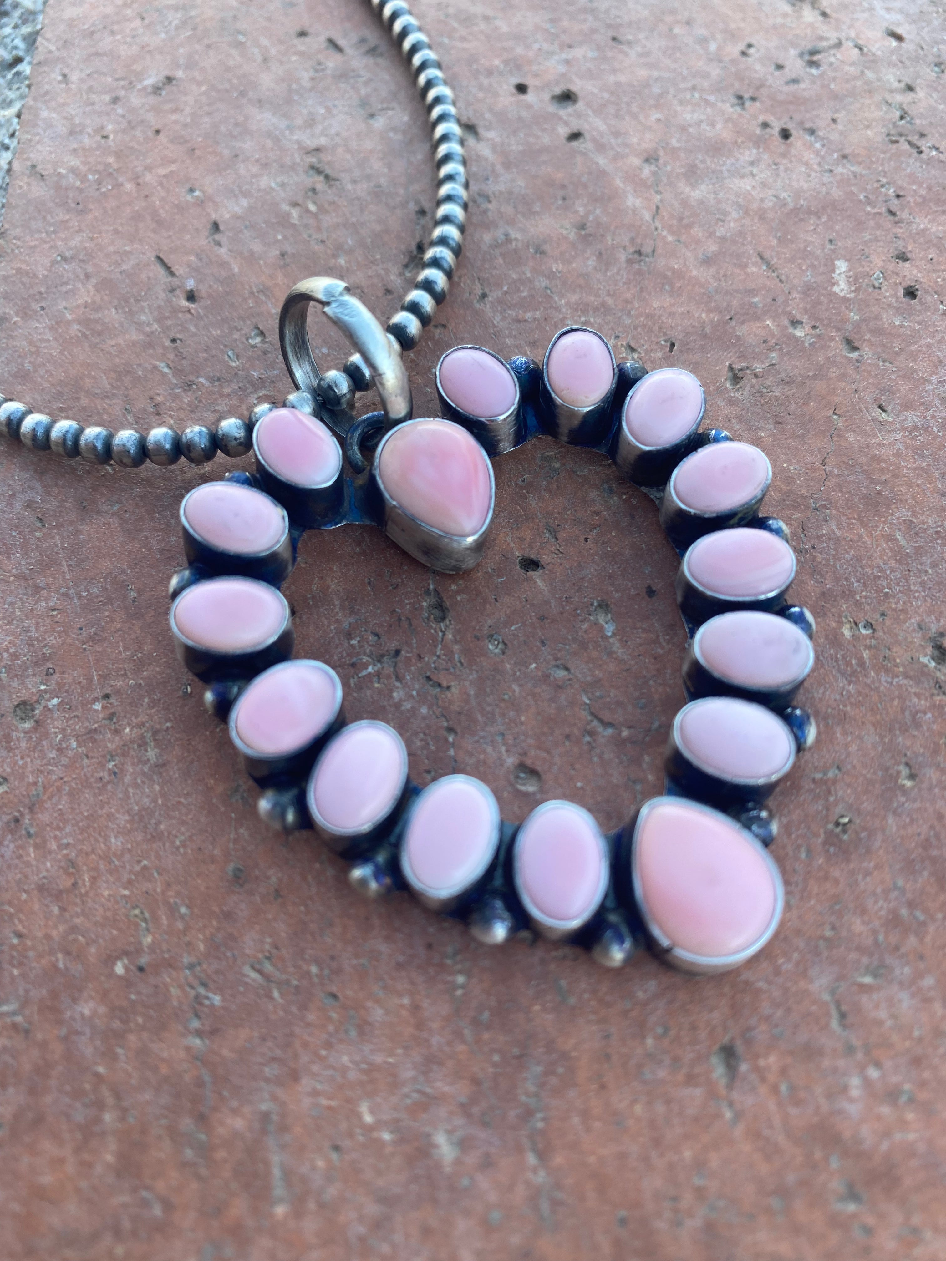 Handcrafted Heart Queen Pink Conch & Sterling Silver Pendant Signed