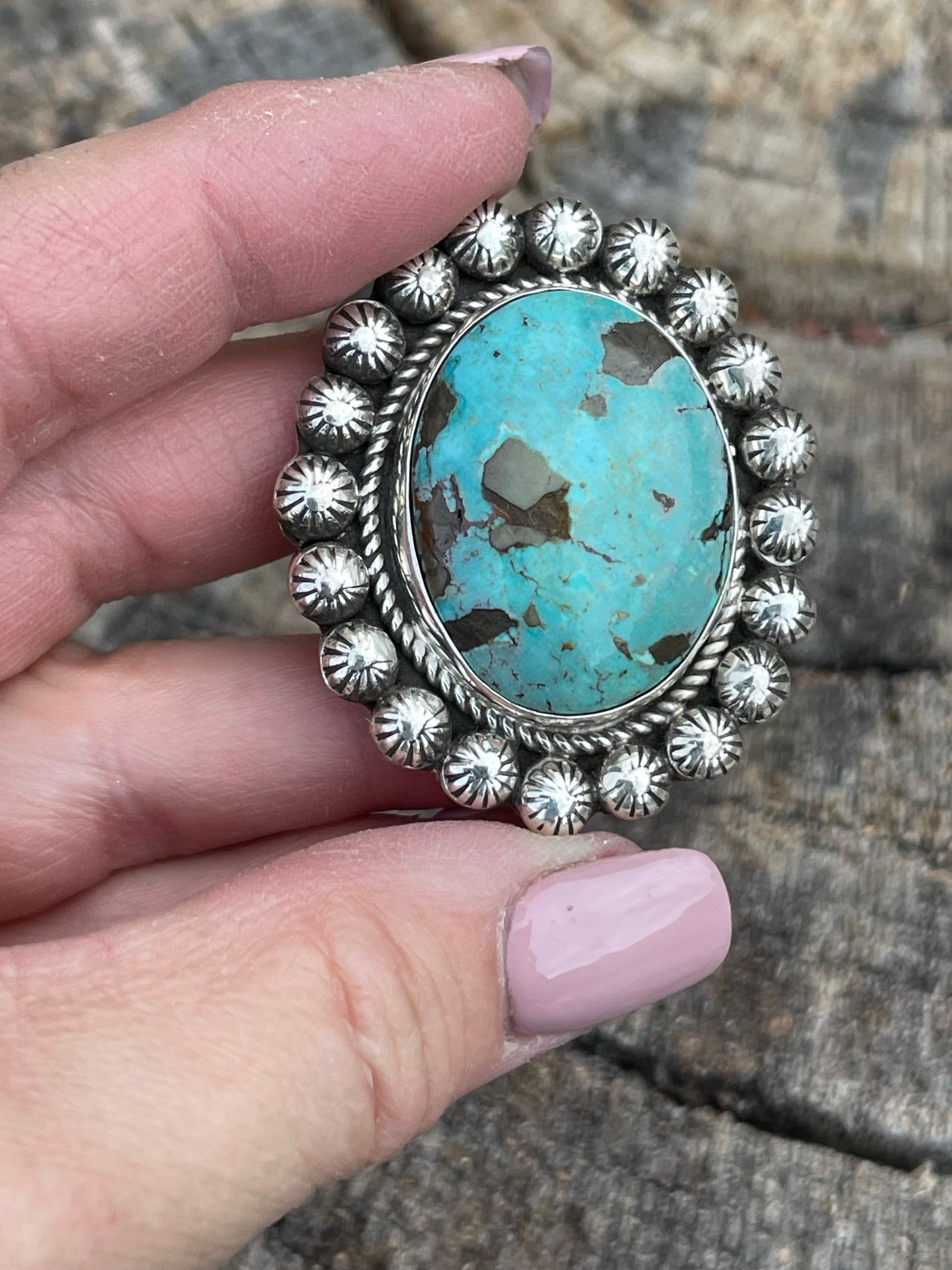 Handcrafted Sterling Silver Turquoise Oval Ring Sz 8