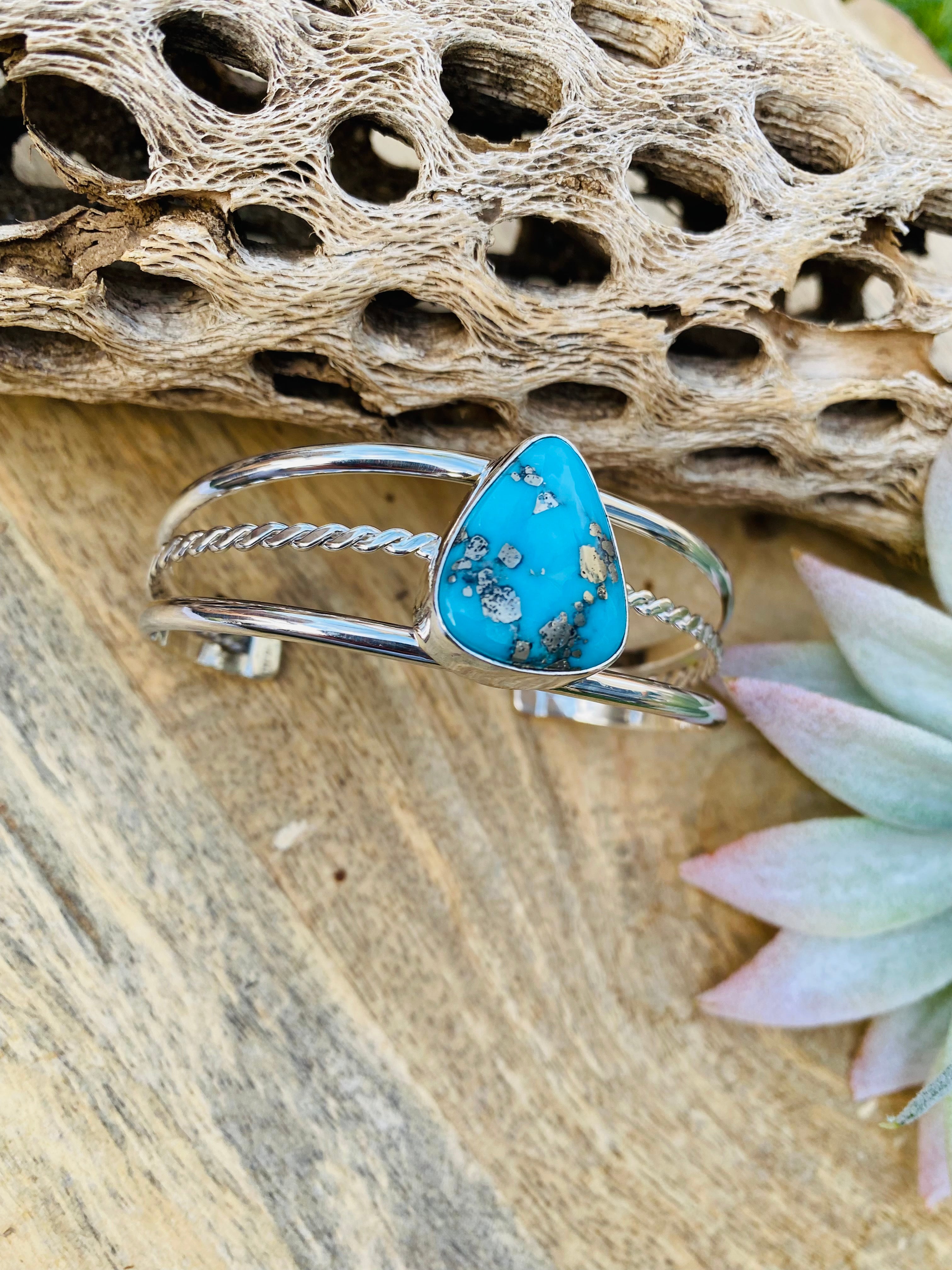 Handcrafted Kingman Turquoise & Sterling Silver Cuff Bracelet