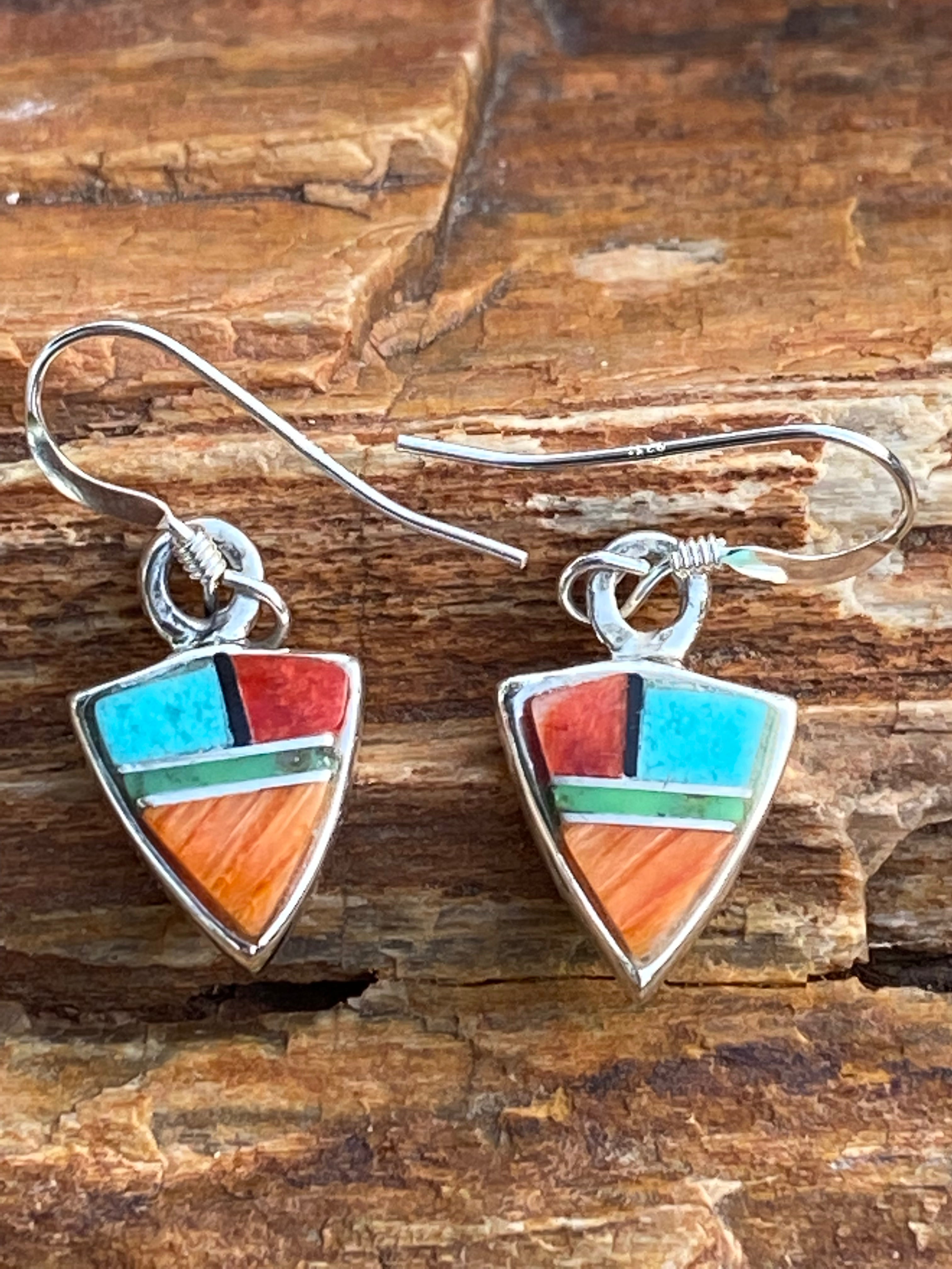 Handcrafted Turquoise Orange Spiny Mini Triangle Drop Earrings