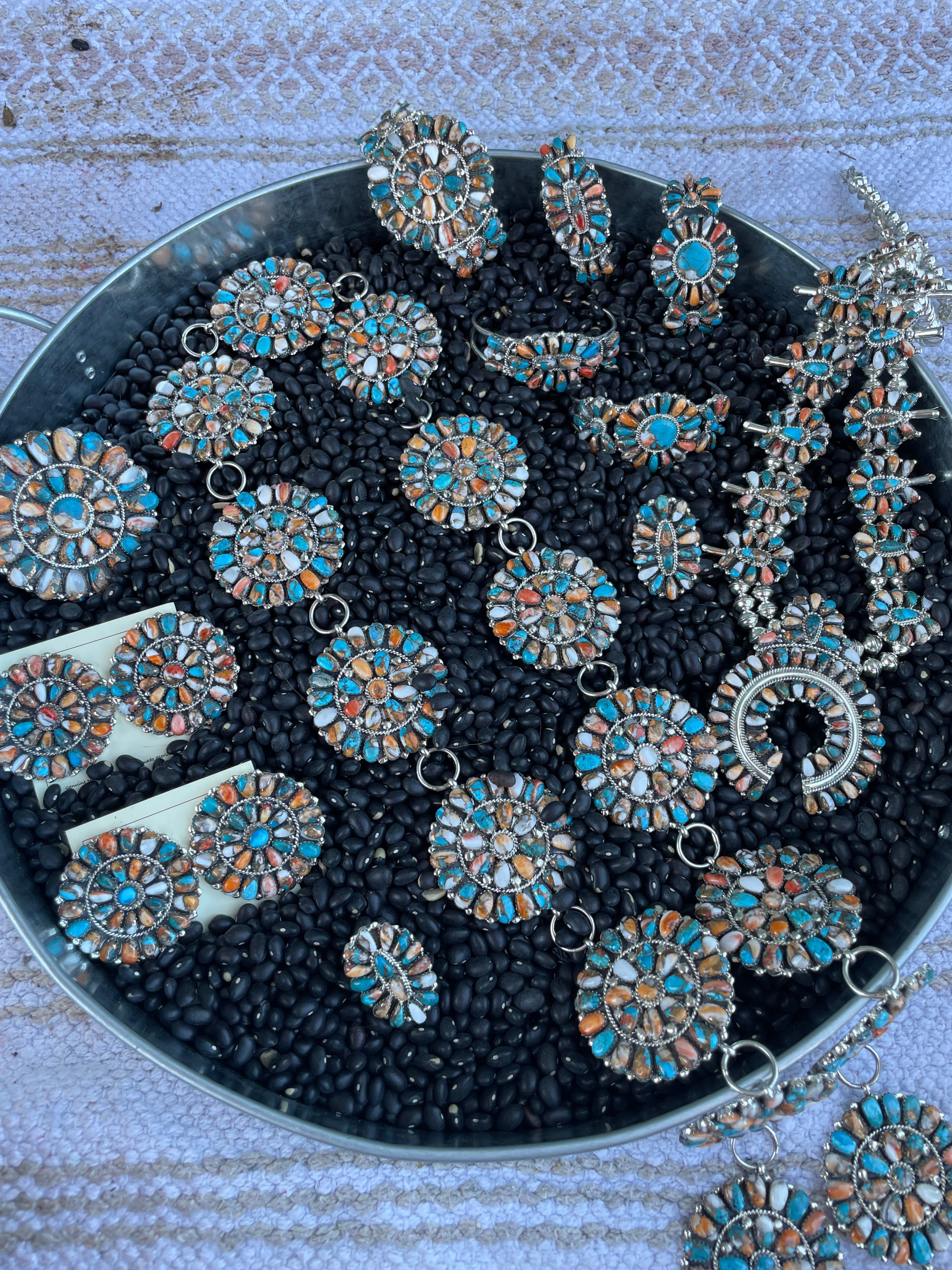 Navajo Multi Stone Spice Mojave Cluster And Sterling Silver Silver Belt, Signed TW