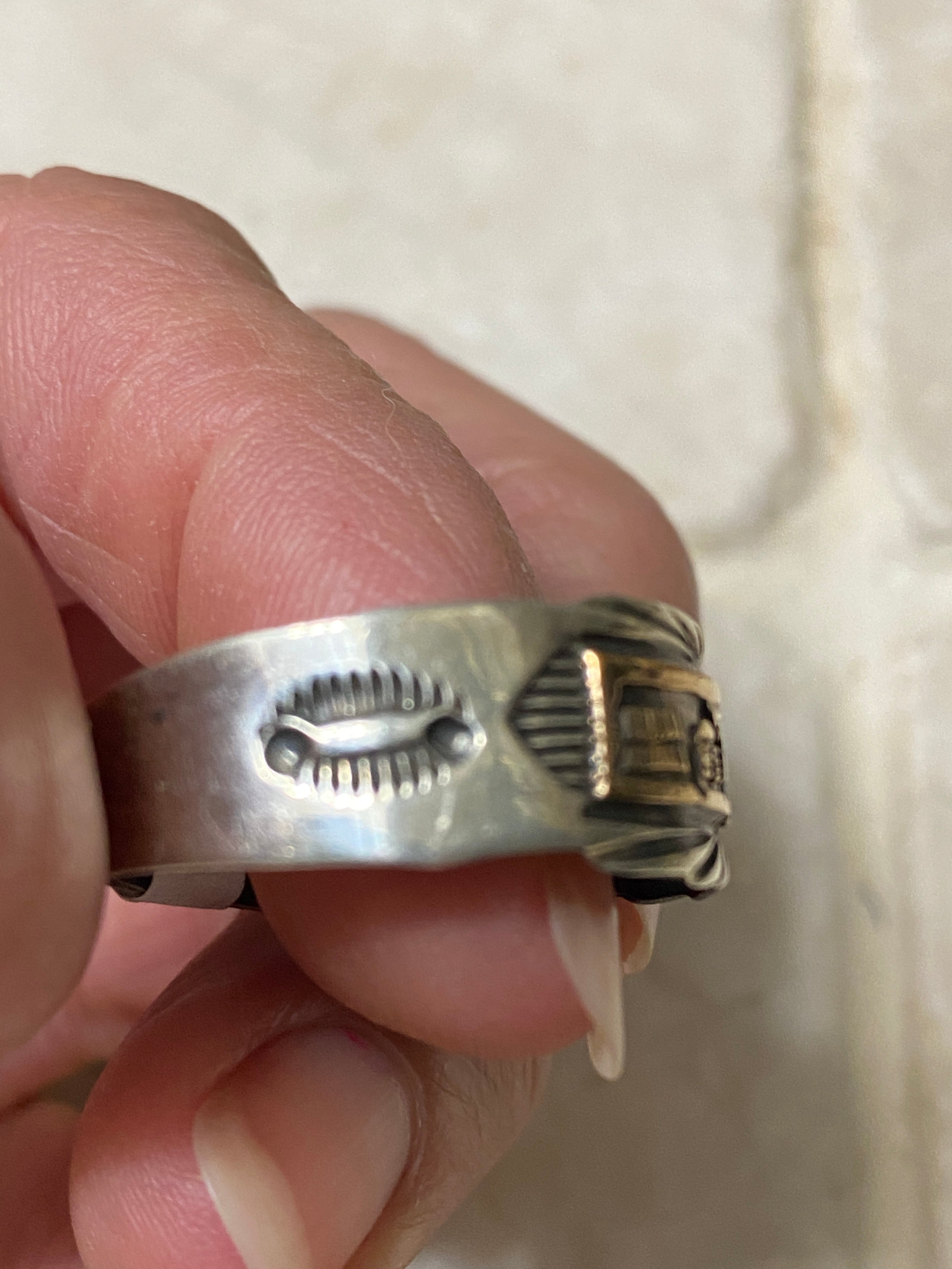 Handcrafted Sterling Silver Copper Story Teller Ring Size 12.5