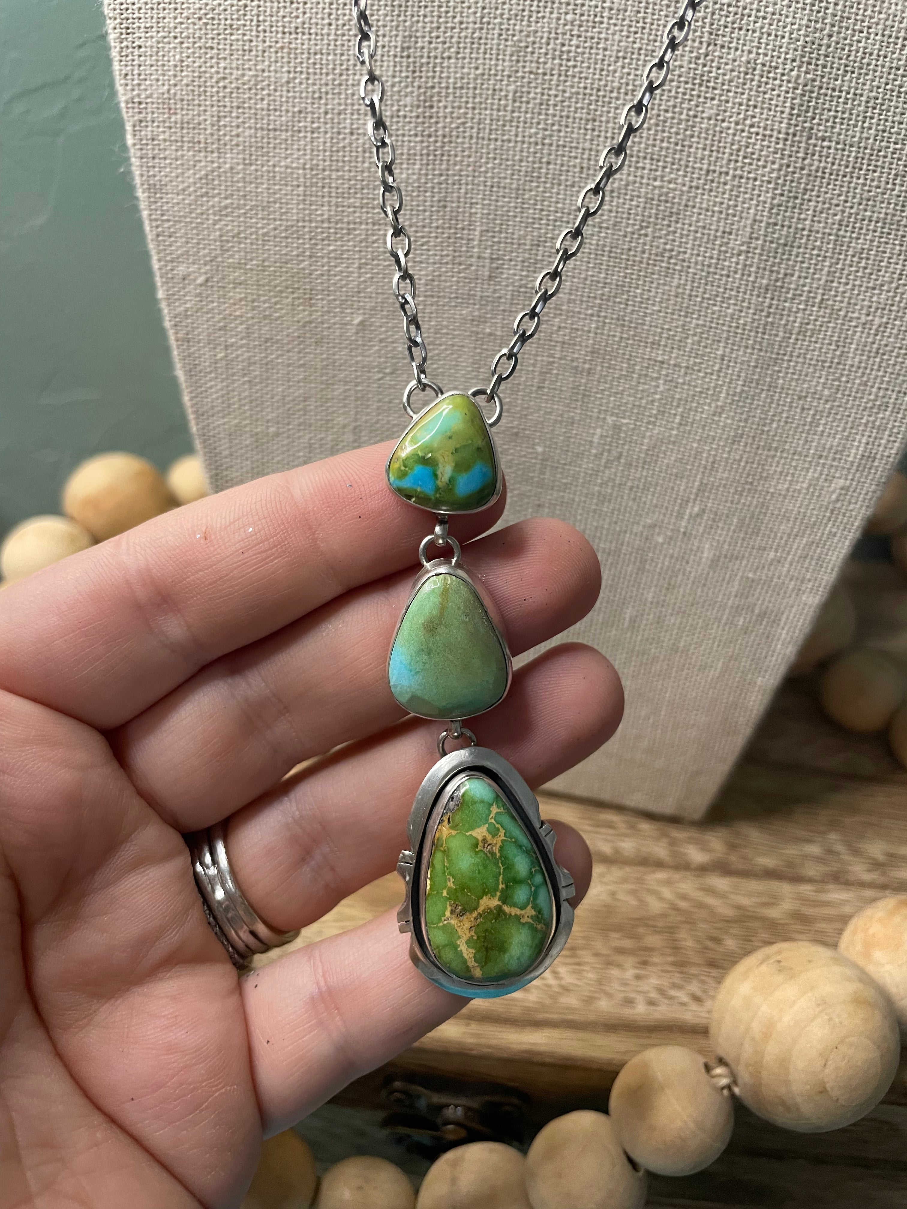 Handcrafted Sterling Silver And Sonoran Mountain Turquoise Lariat Necklace