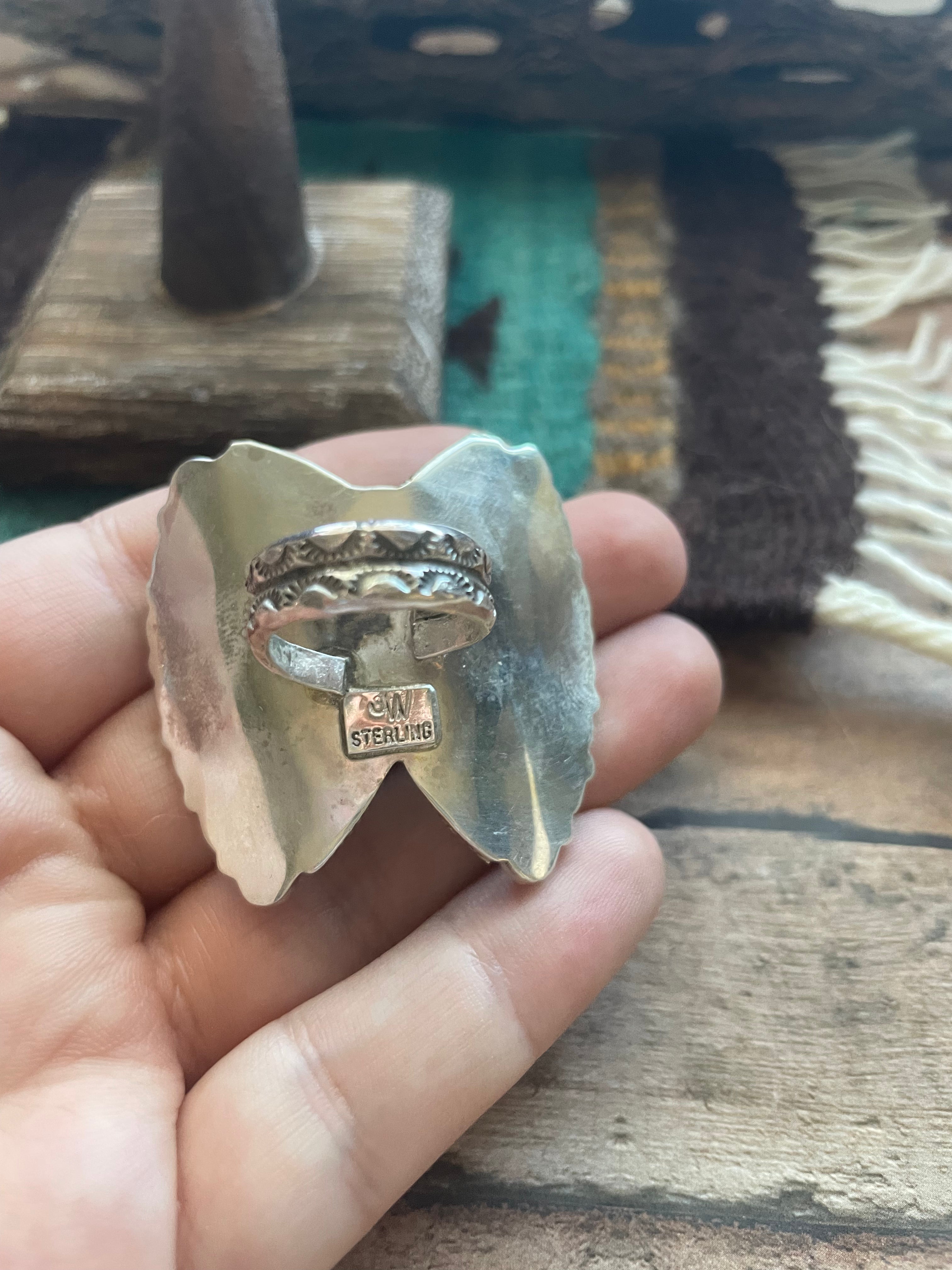 Handcrafted Coral And Sterling Silver Adjustable Butterfly Ring by Juliana Williams