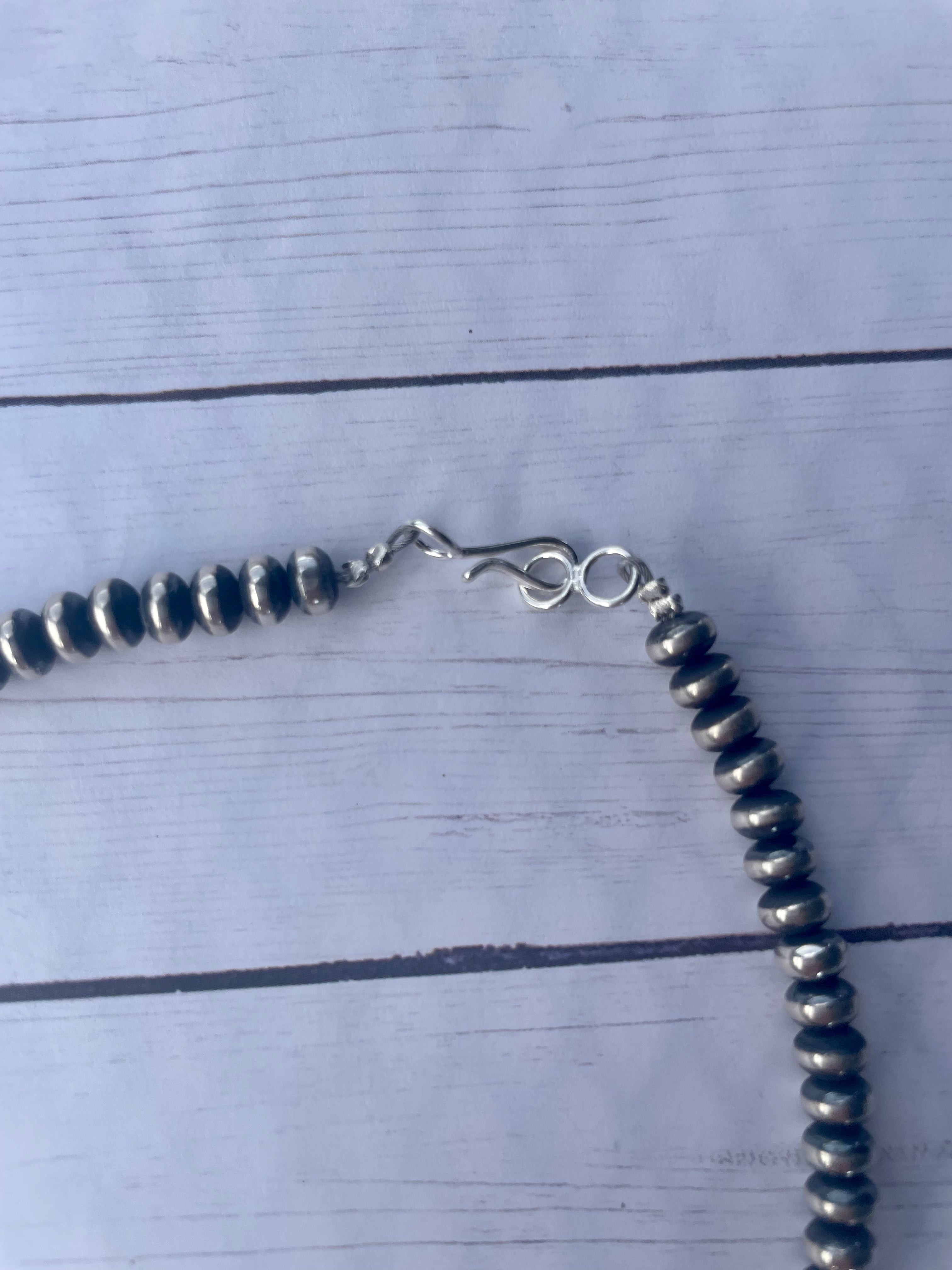 Handcrafted Sterling Silver Navajo Pearl Beaded Necklace 5mm-10mm 20 inches with Pendant