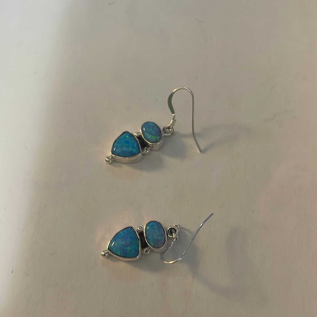 Handcrafted Blue Opal & Sterling Silver Dangle Earrings