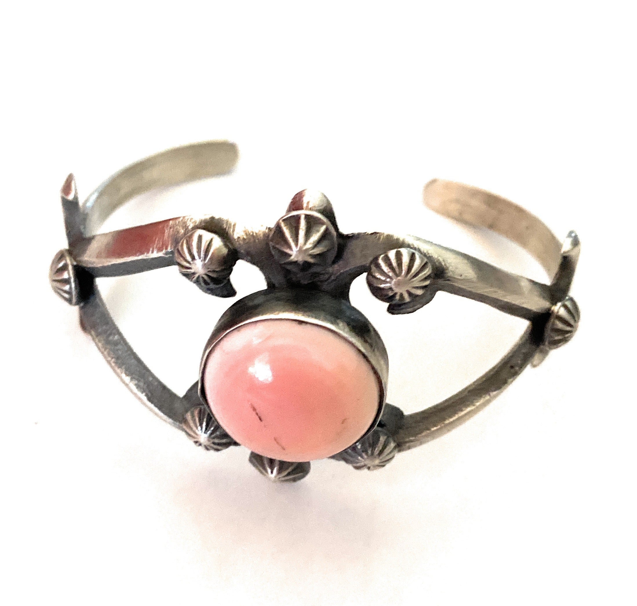Handcrafted Queen Pink Conch Shell & Sterling Silver Cuff Bracelet By Chimney Butte /