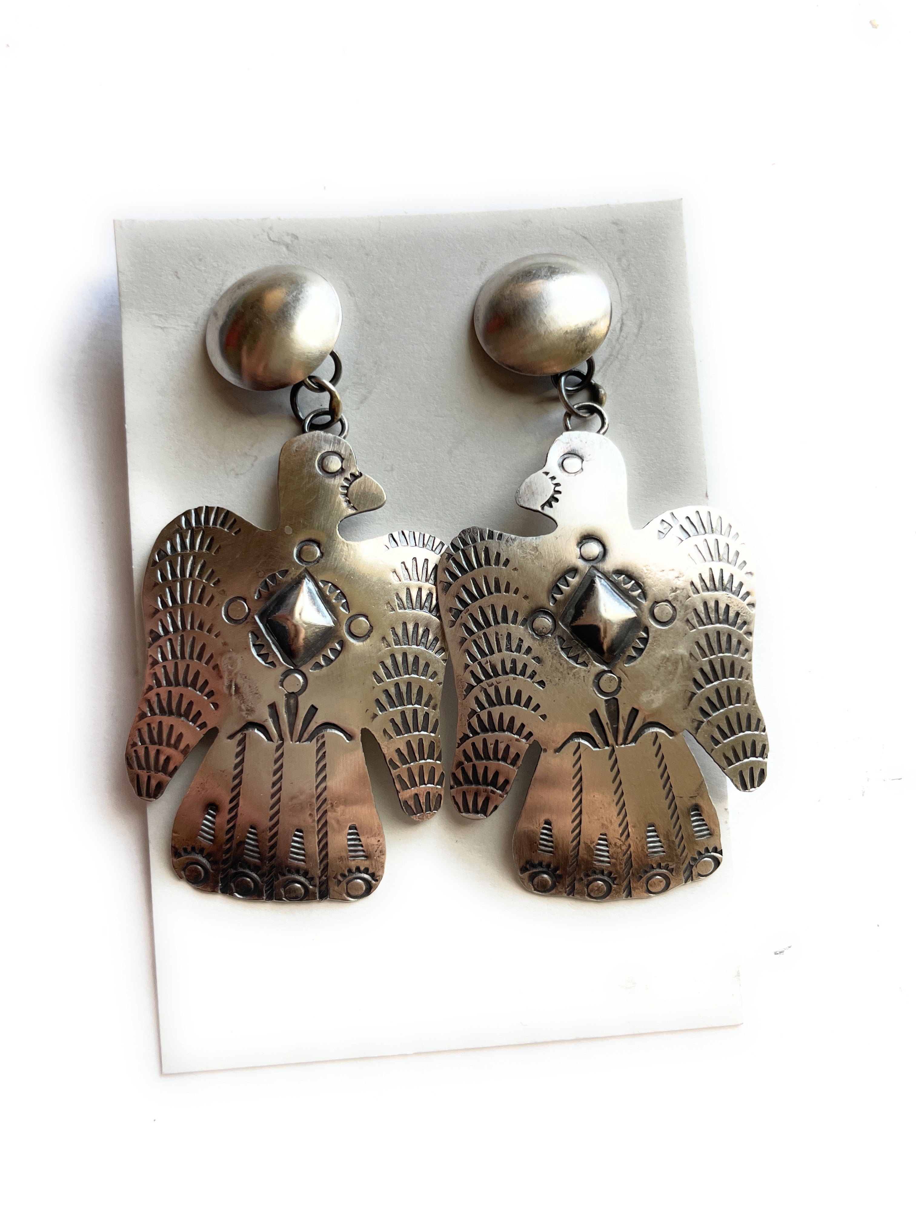 Handcrafted Sterling Silver Thunderbird Dangle Earrings By Tim Yazzie