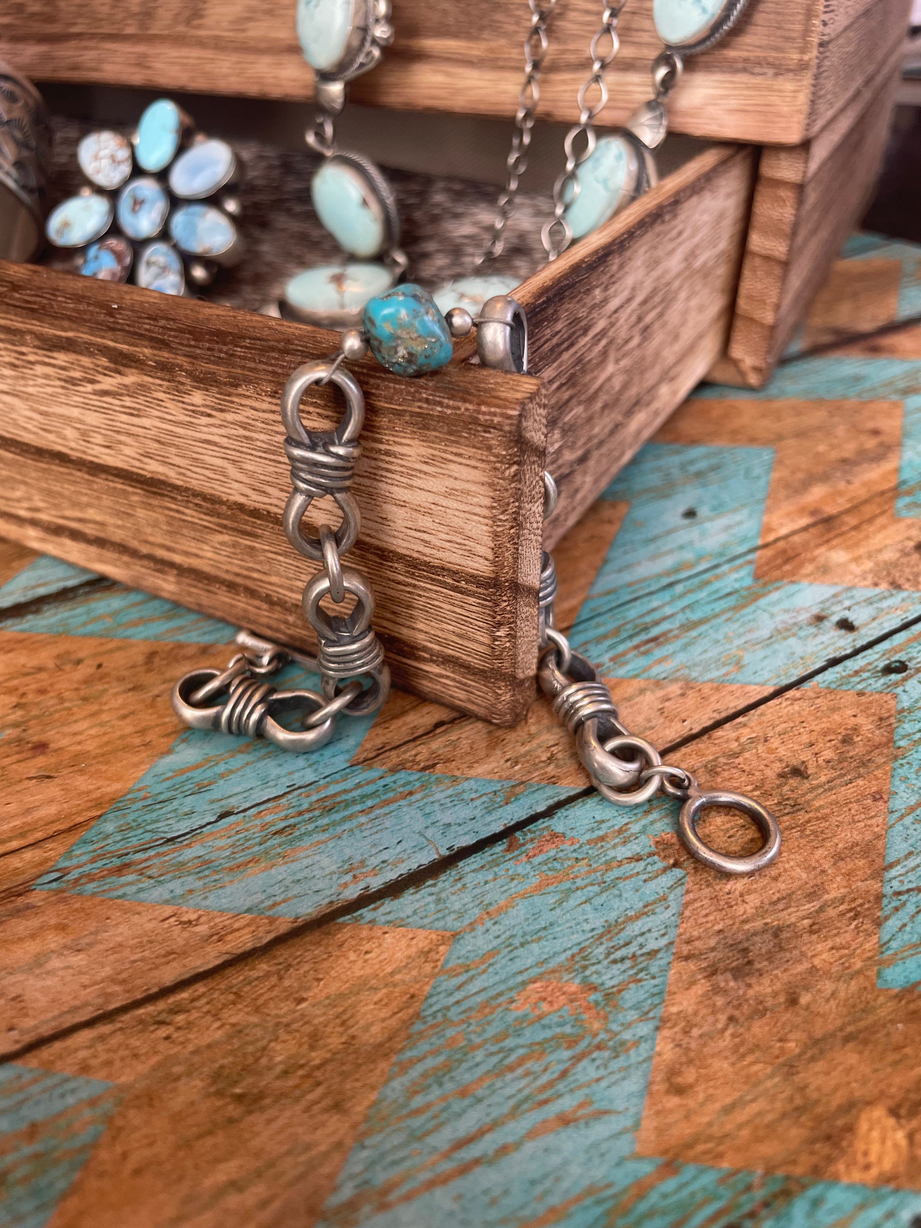 Handcrafted Natural Kingman Turquoise Sterling Beautiful Handmade 7.5 inch Chain Bracelets