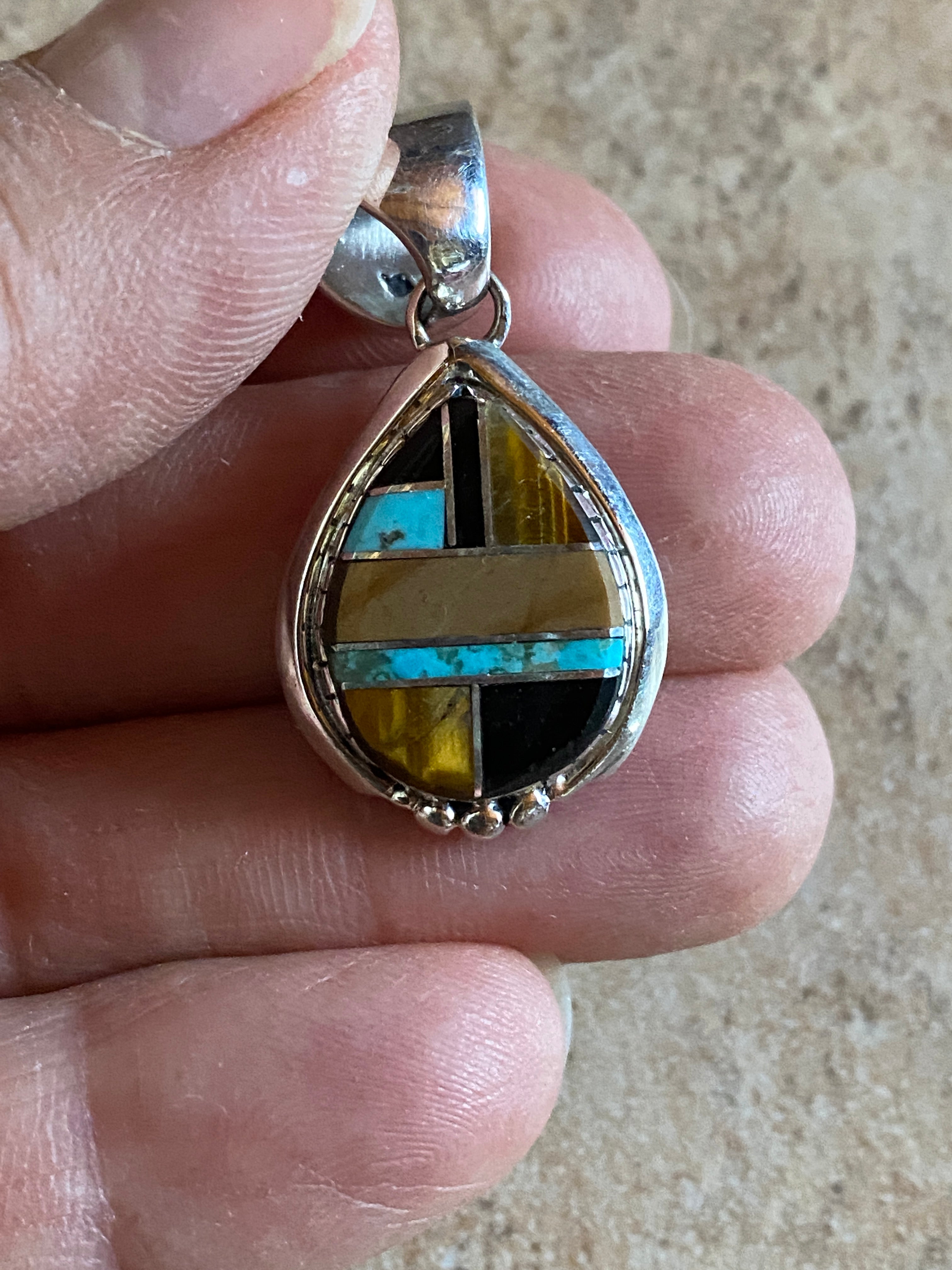 Handcrafted Turquoise petrified wood Pendant