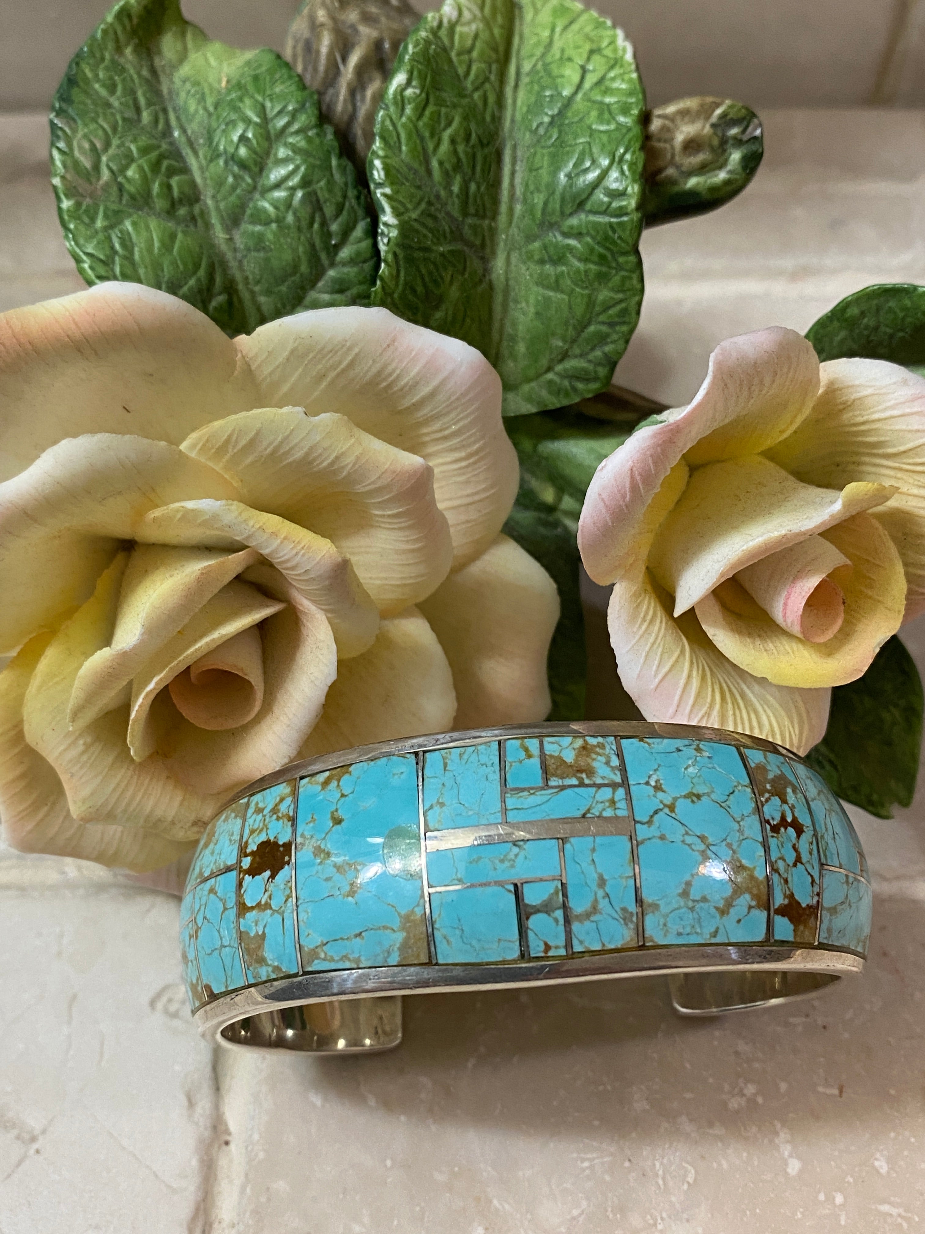 Handcrafted Turquoise 8 & Sterling silver 7/8” Wide Cuff Bracelet