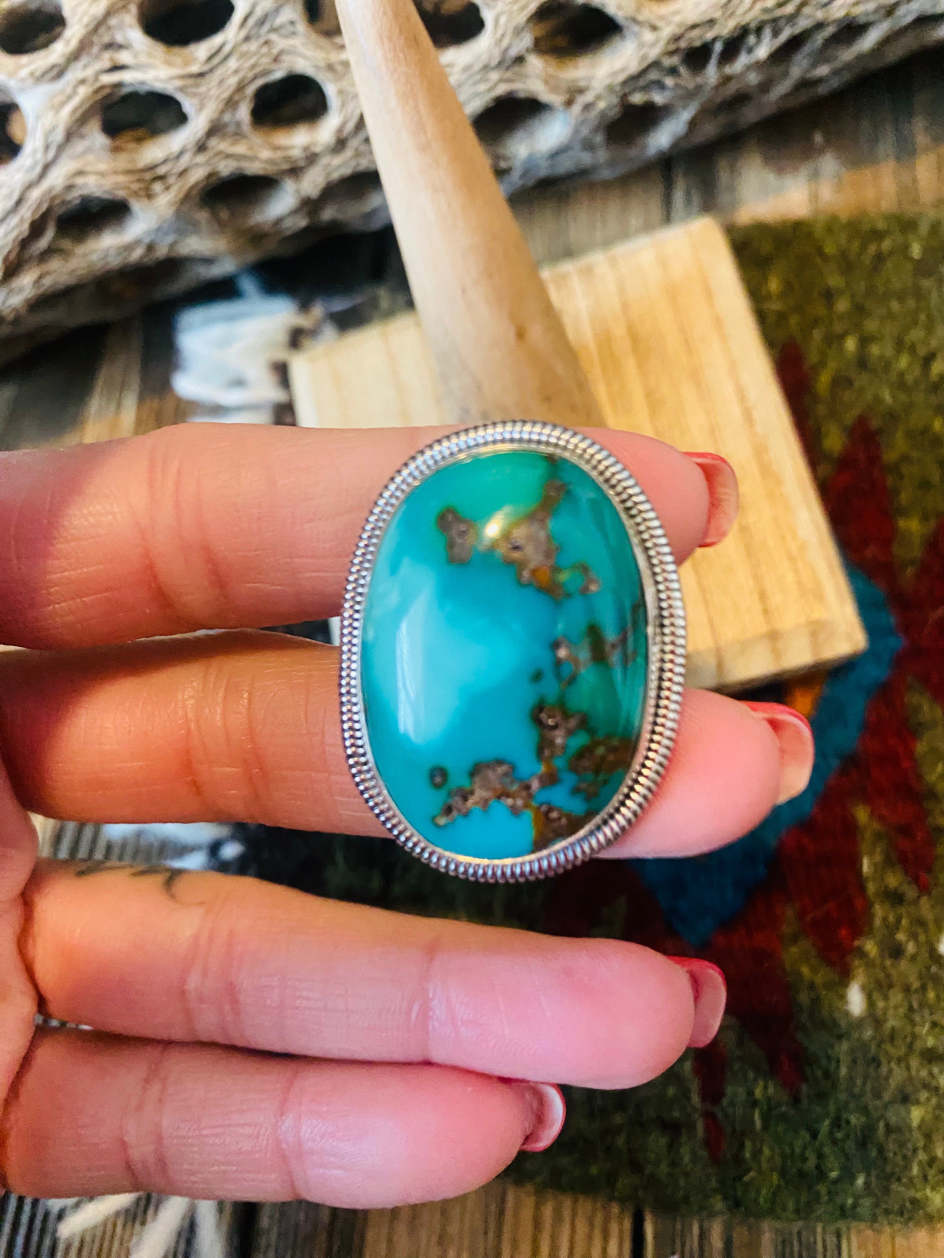 Handcrafted Gold Canyon Turquoise & Sterling Silver Adjustable Ring by Wydell Billie