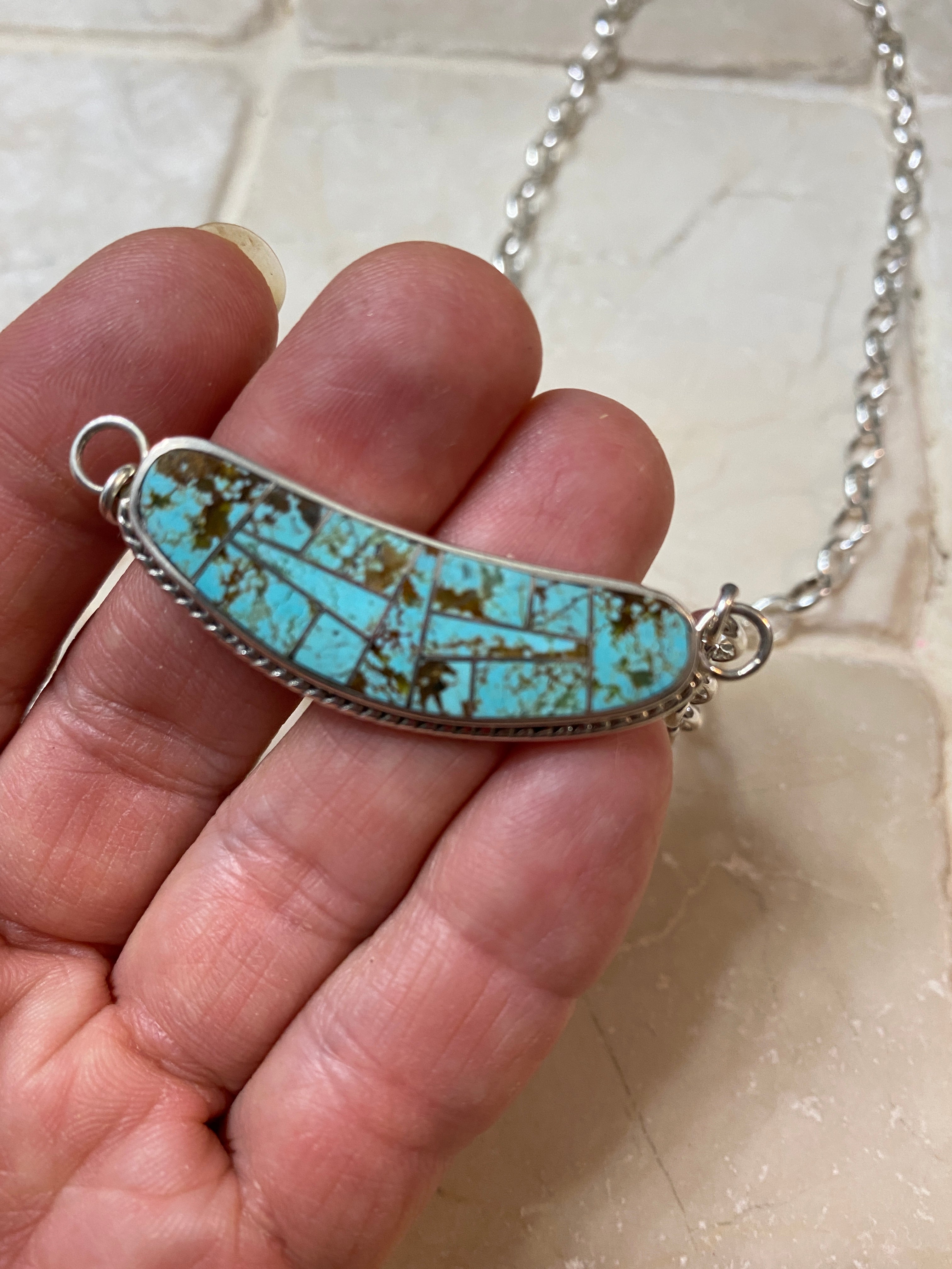 Handcrafted Sterling Silver & Turquoise Inlay Sleek Pendant Necklace