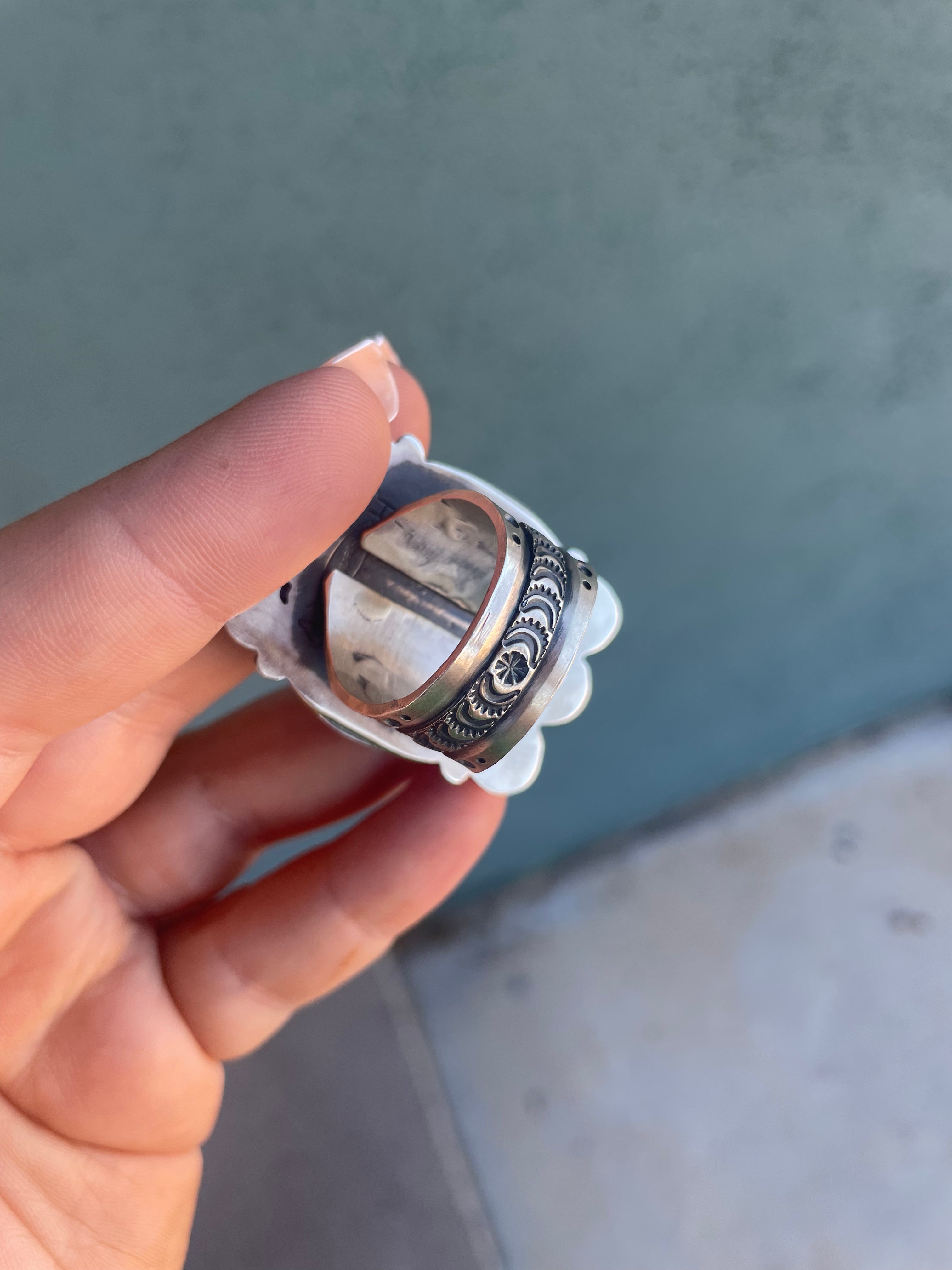 Navajo Sterling Silver & Turquoise Statement Ring Size 11