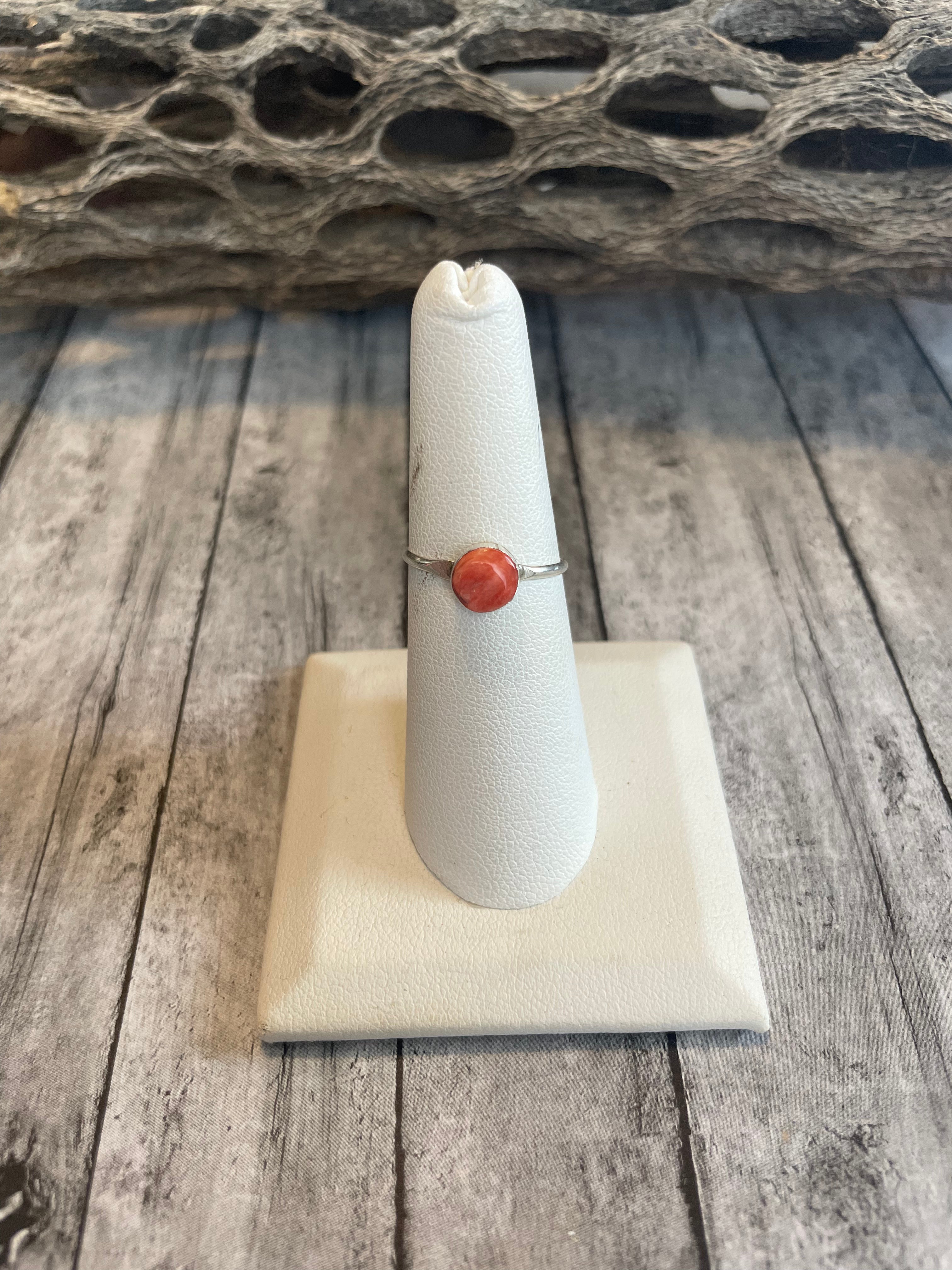 Handcrafted Orange Spiny & Sterling Silver Ring