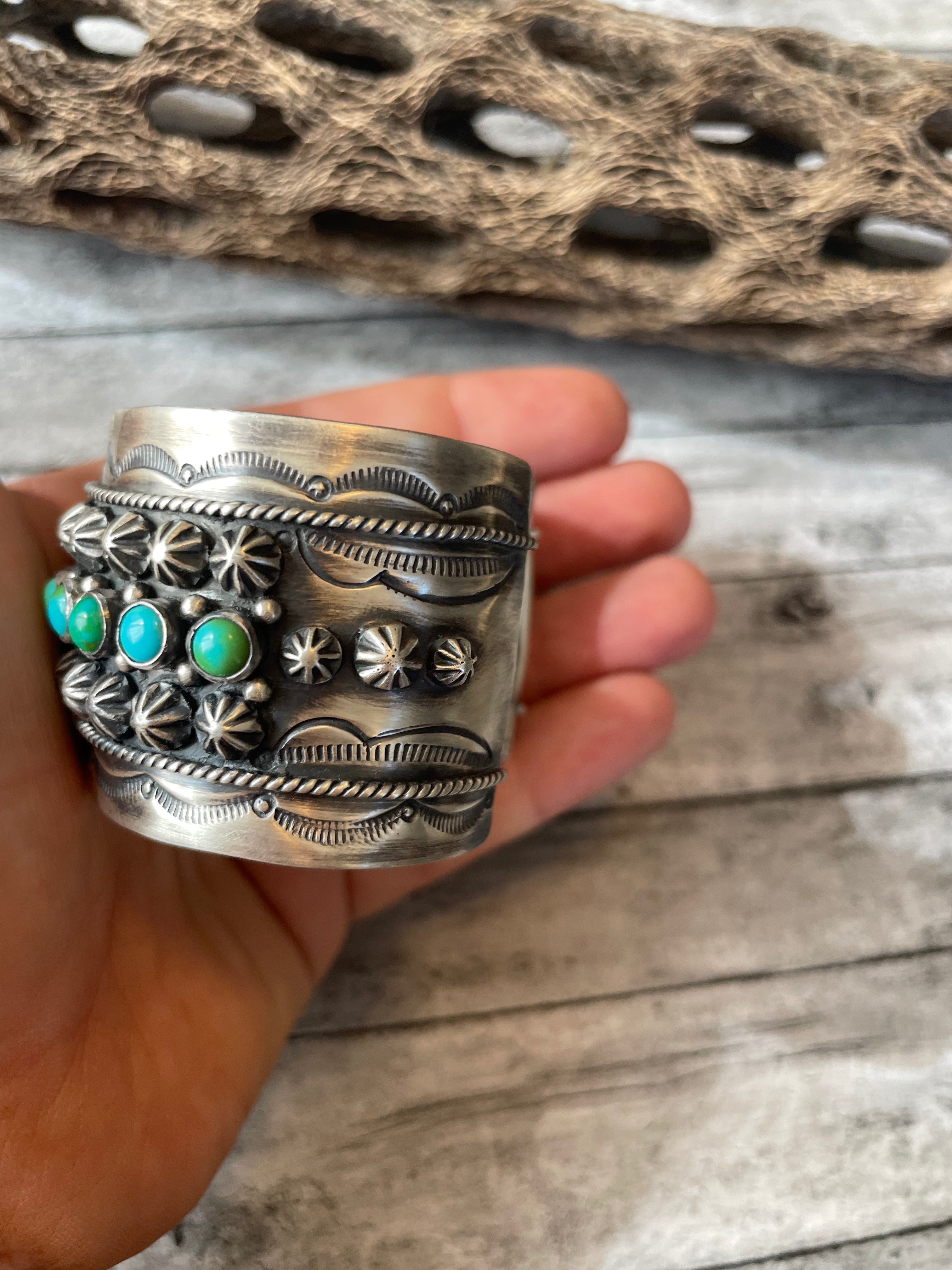 Navajo Sterling Sonoran Mountain Turquoise Cuff Bracelet by Akee Douglas /