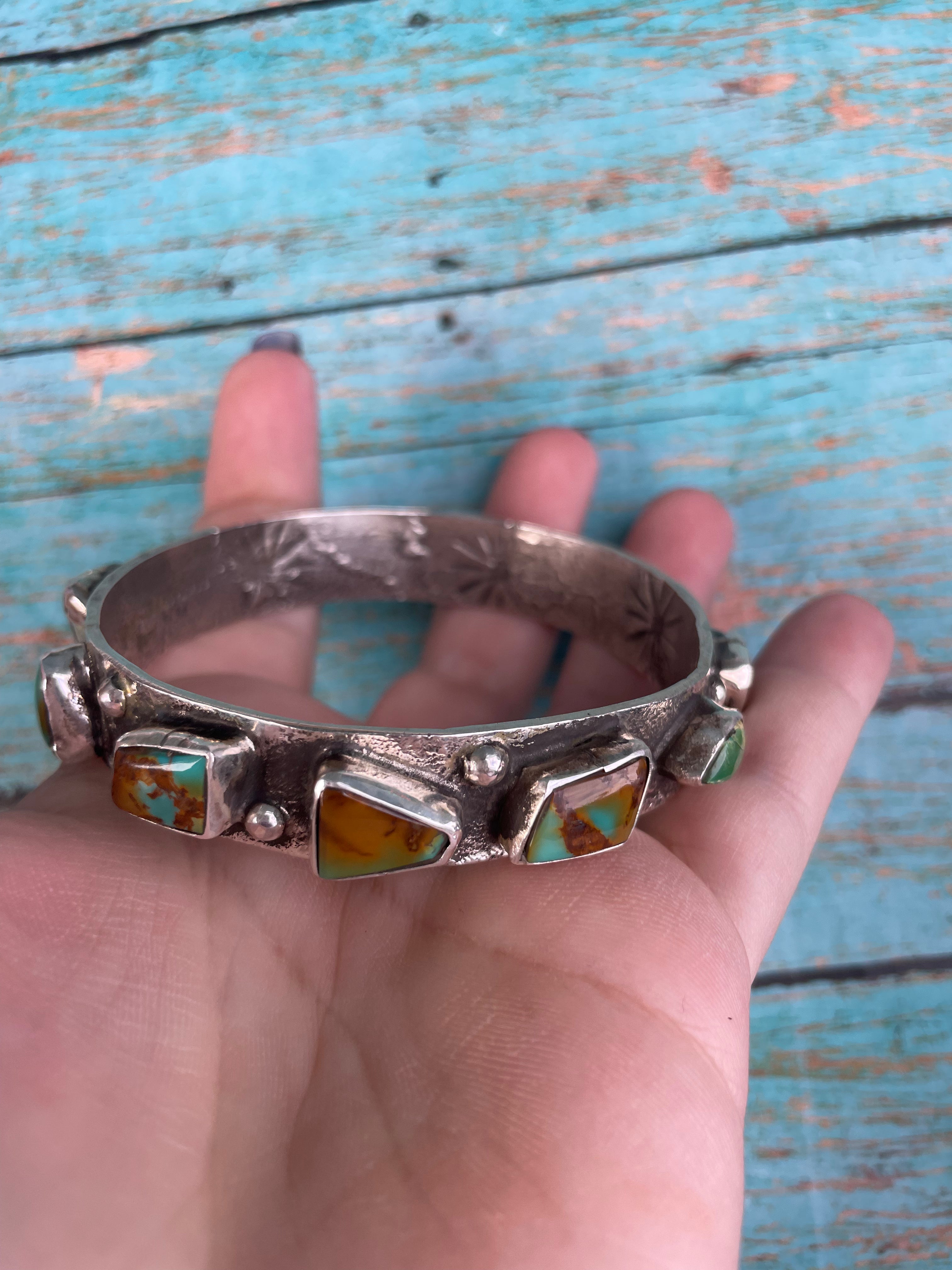 Zuni Native Royston Turquoise Sterling Silver Bangle By Jude Candeleria