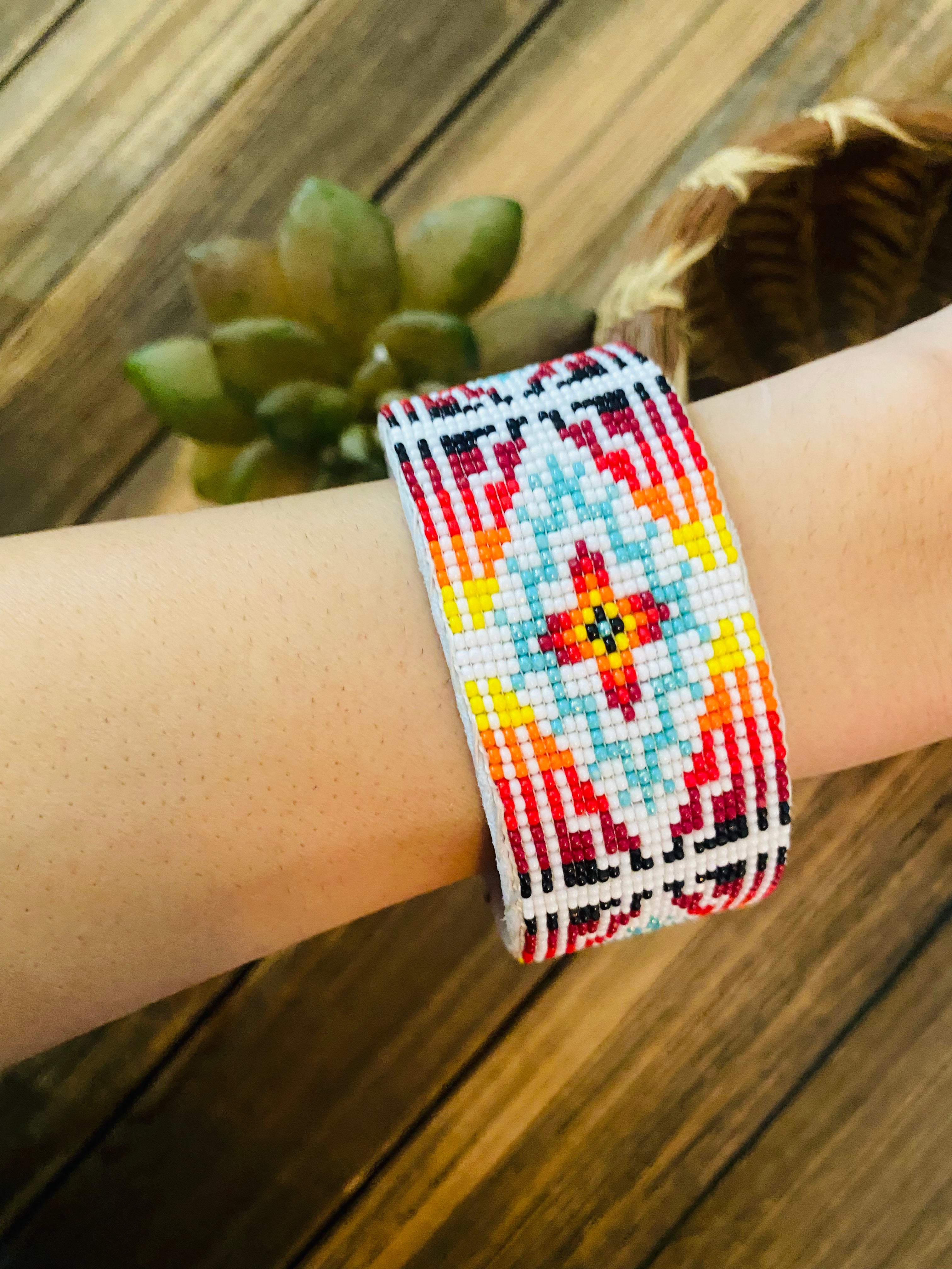 Handcrafted Made Beaded Leather Bracelet