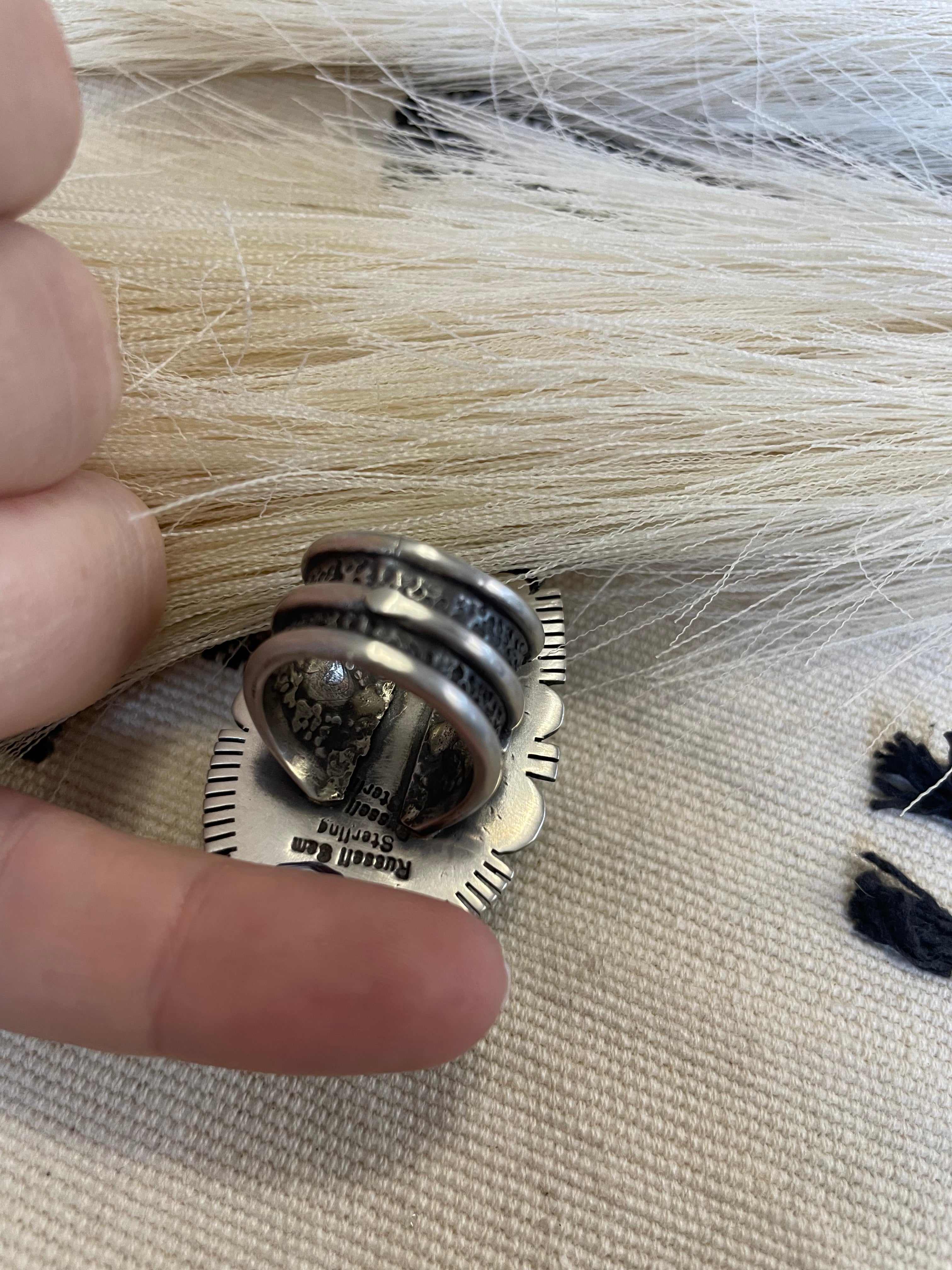 Navajo Turquoise & Sterling Silver Ring Size 7 Signed Russell Sam