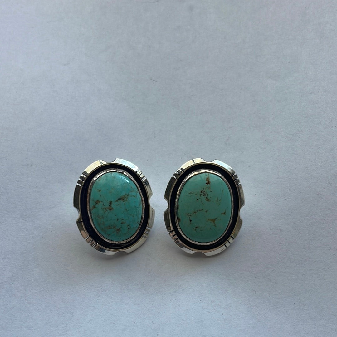 Beautiful Handcrafted Turquoise And Sterling Silver Post Earrings