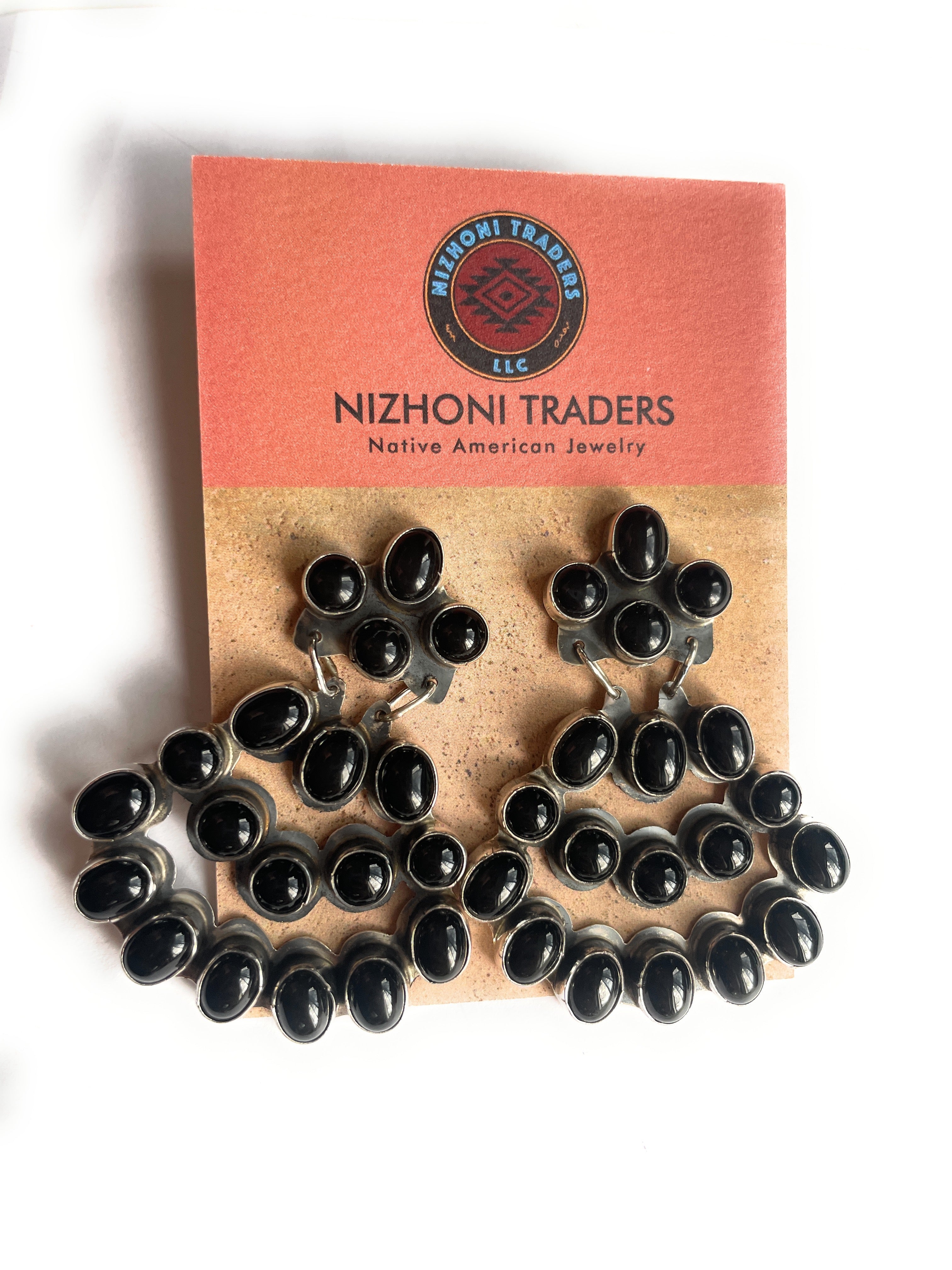 Handcrafted Sterling Silver & Black Onyx Dangle Earrings Signed