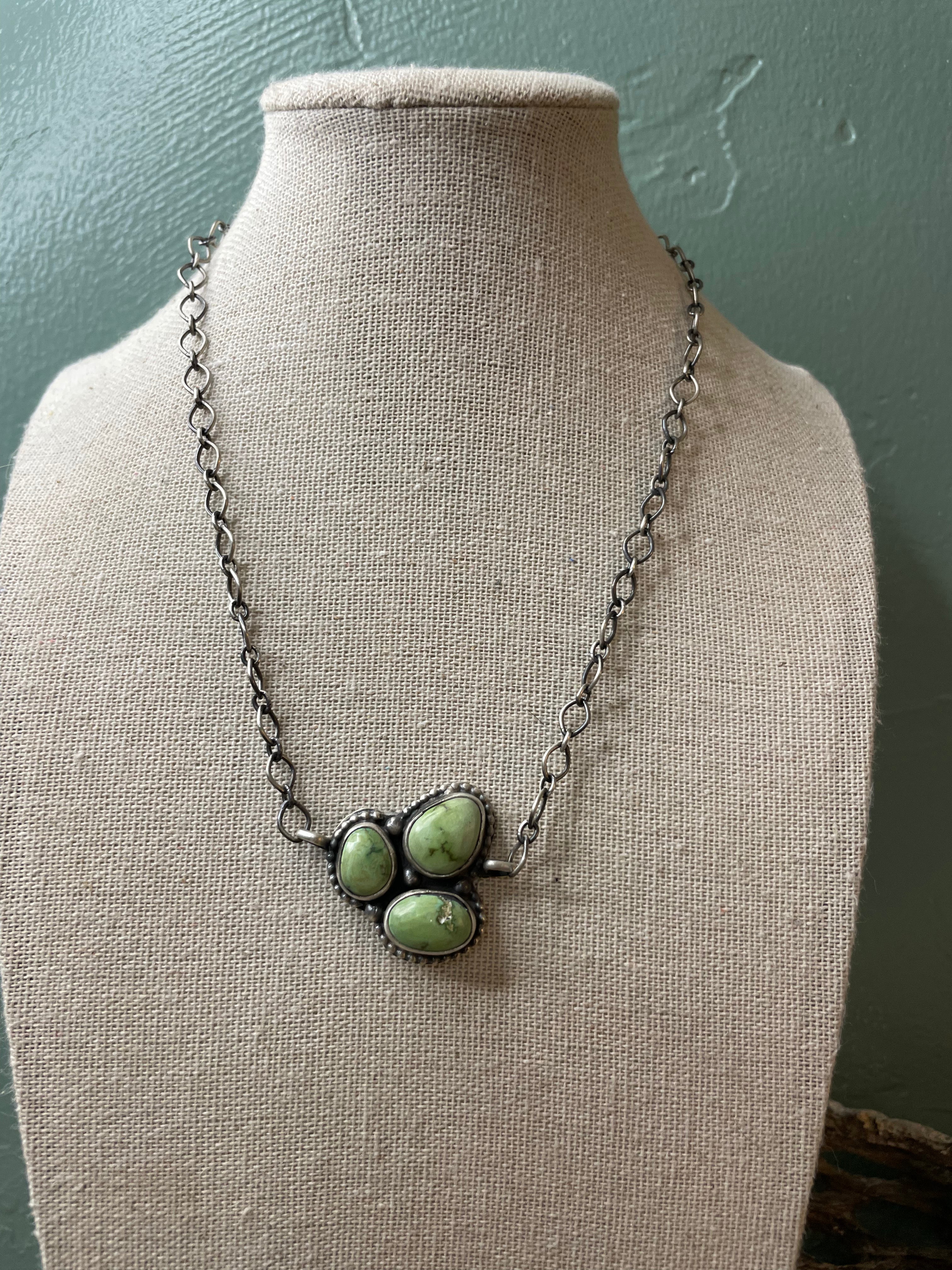 Handcrafted Sterling Silver Turquoise Necklace By Sheila Becenti 15Inch