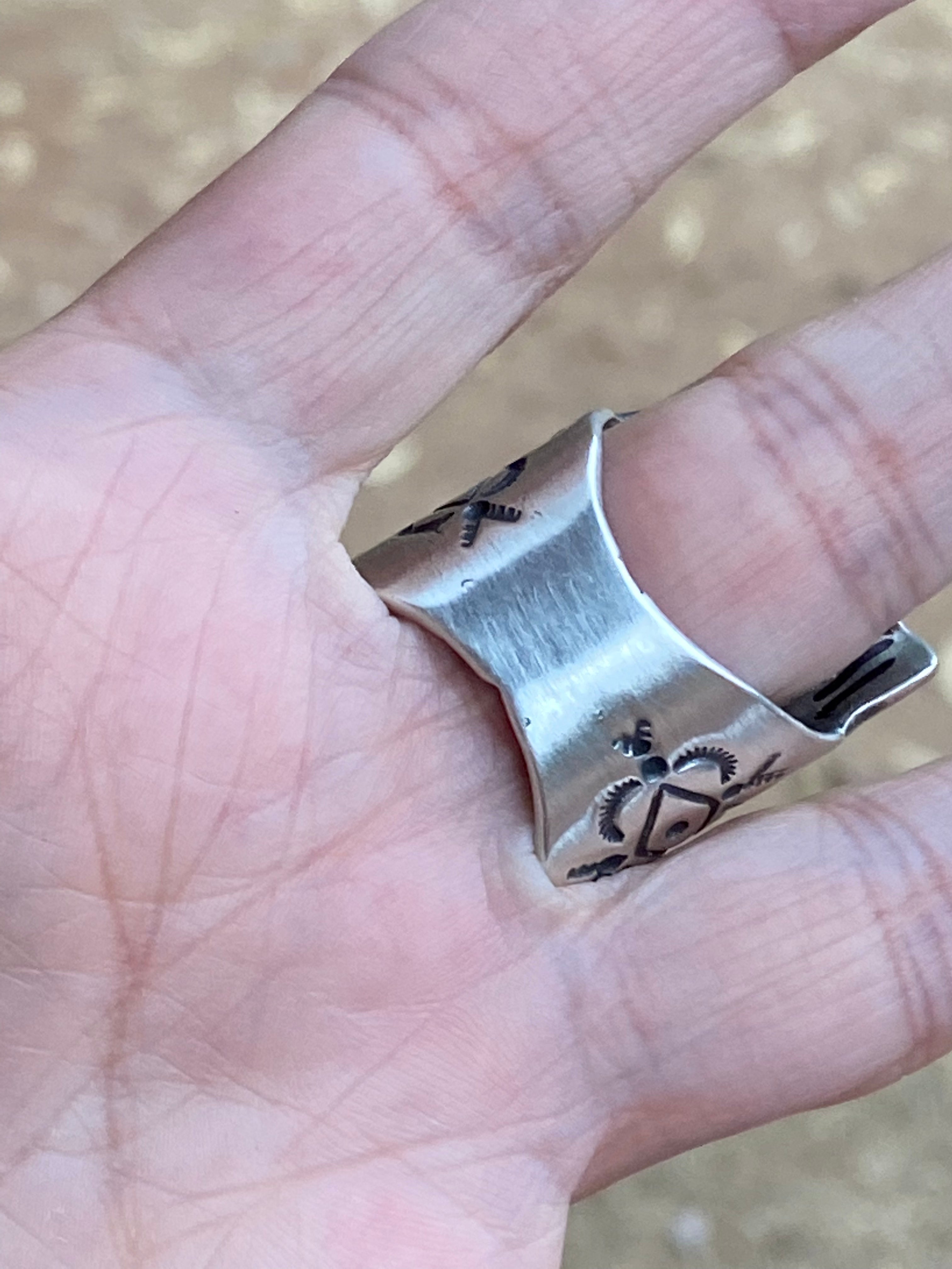 Handcrafted Marcella James Sterling Silver Concho Hand Stamped Ring