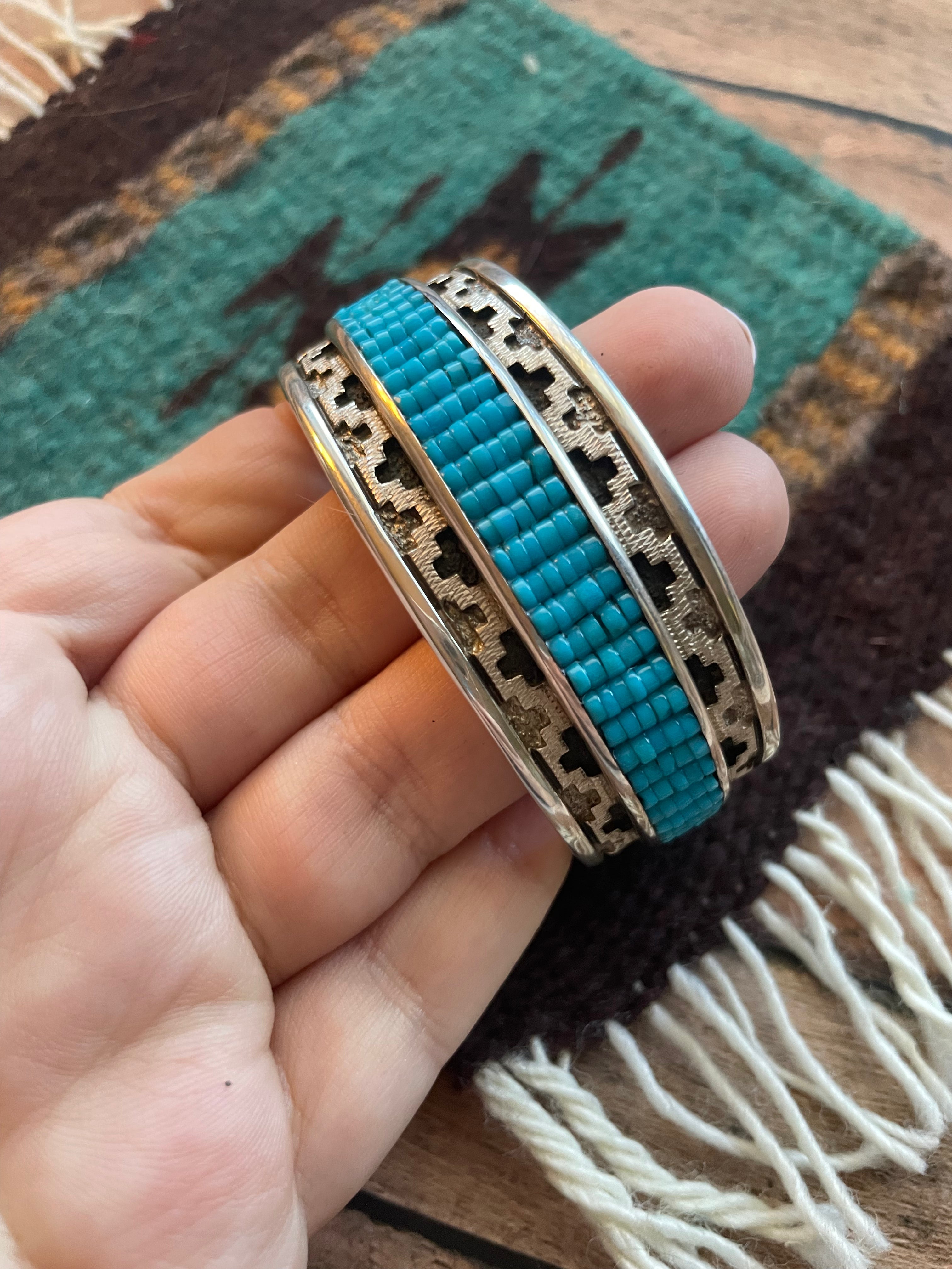 Rare Dan Jackson Sterling Silver & Turquoise Cuff Bracelet Signed /