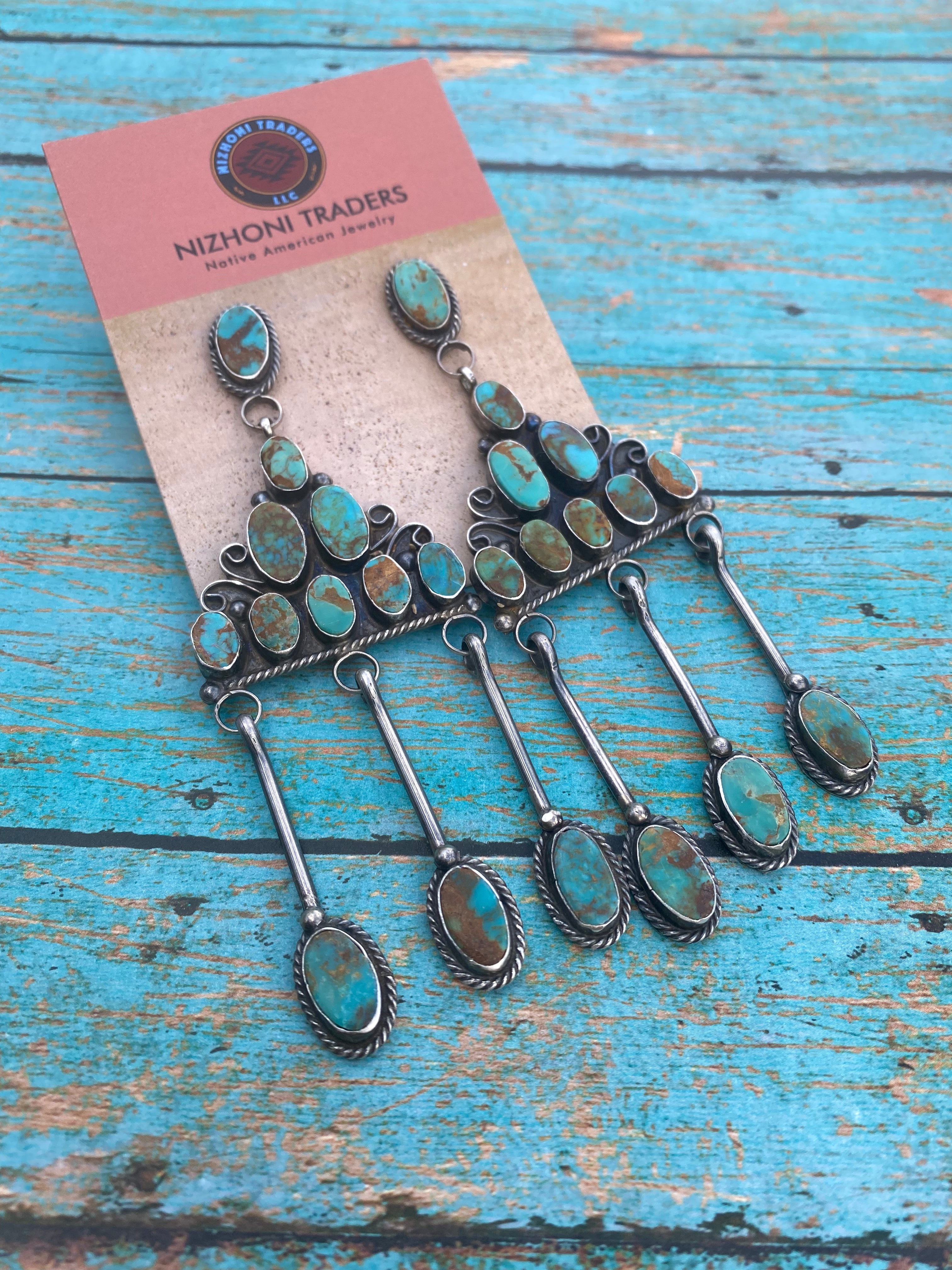 Navajo Jacqueline Silver Royston Turquoise & Sterling Silver Dangle Earrings