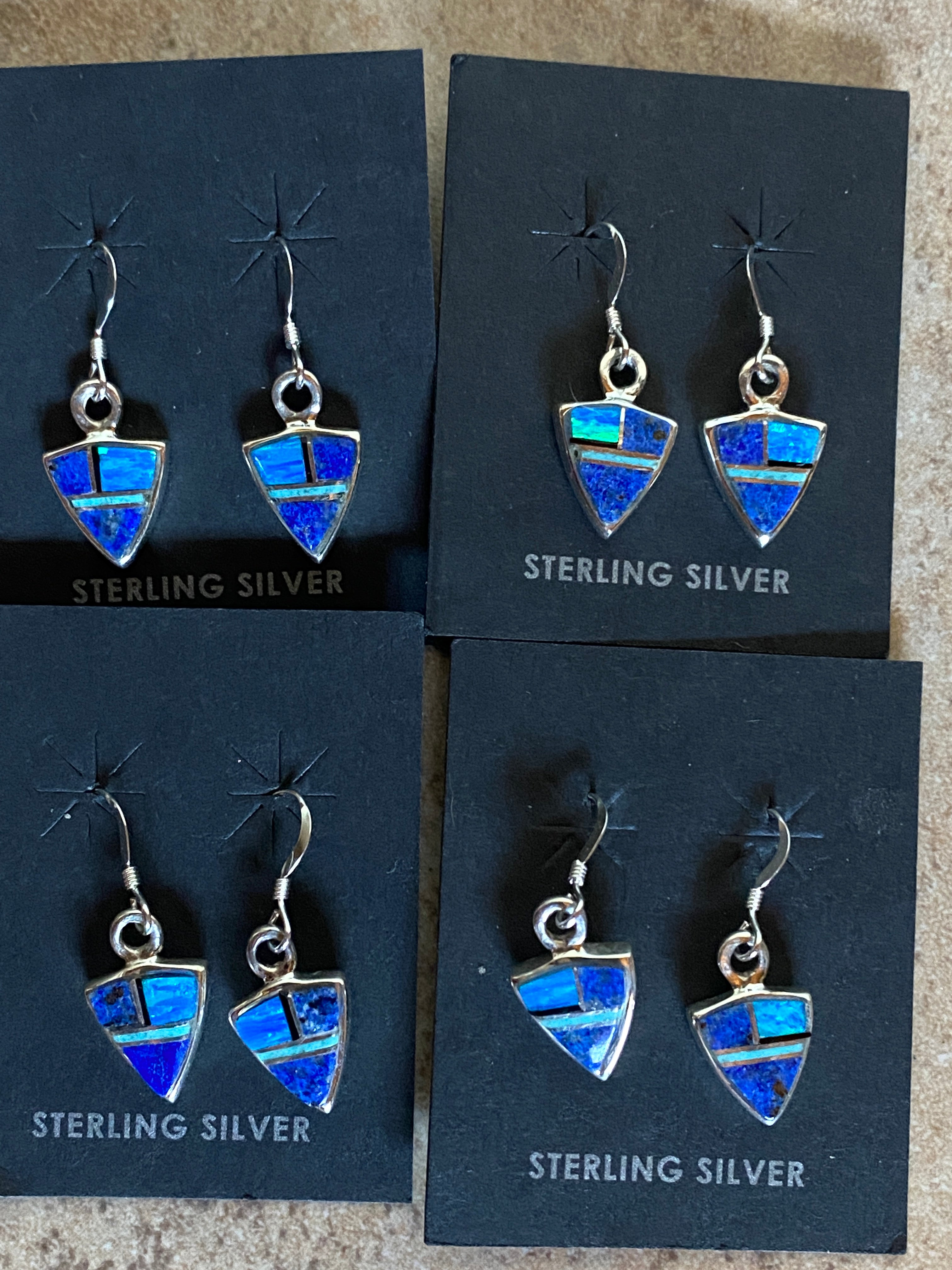 Handcrafted Lapis, Turquoise, Blue Opal Mini Triangle Dangle Earrings