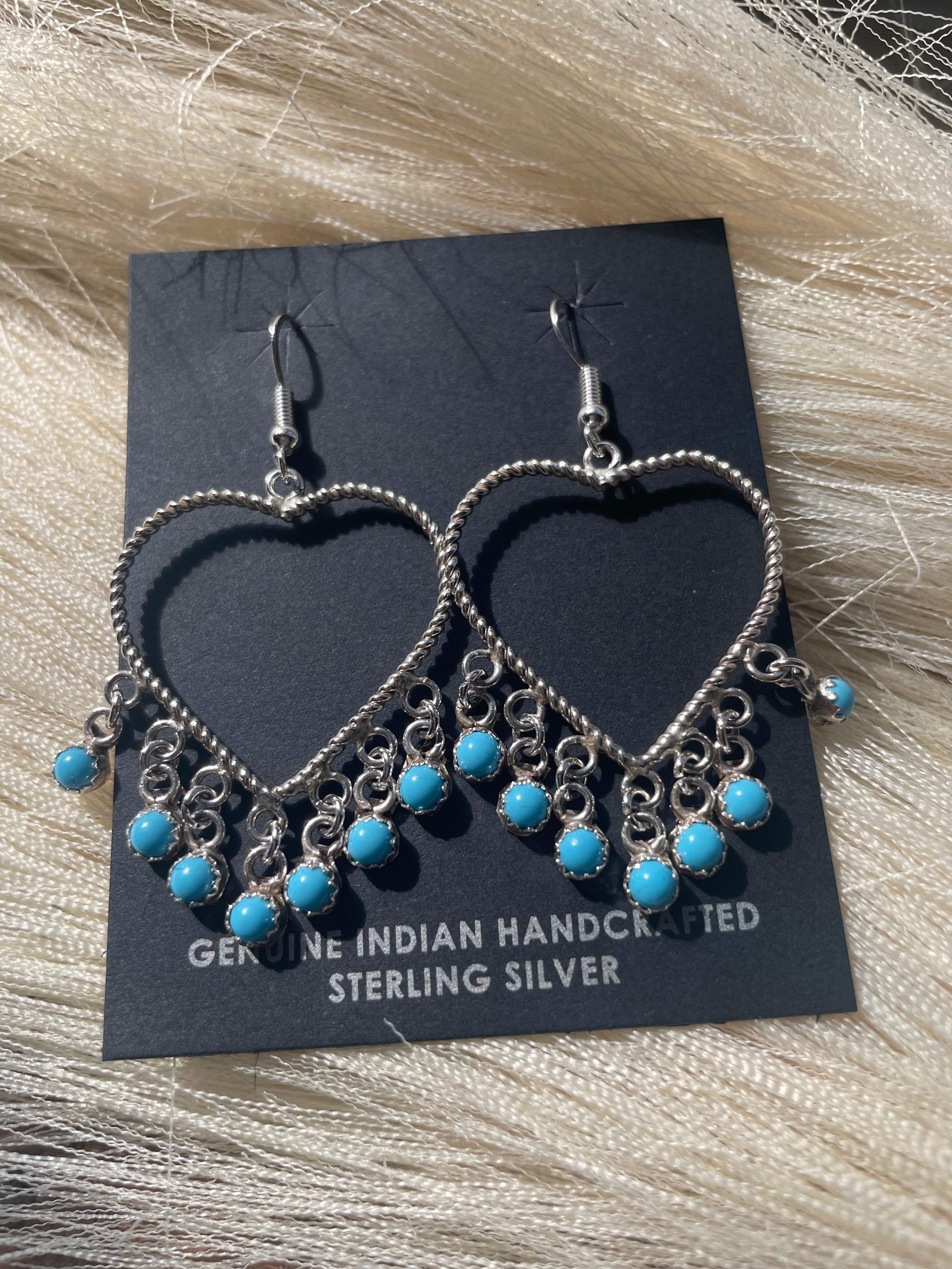 Sterling Silver Turquoise Heart Dangle Earrings
