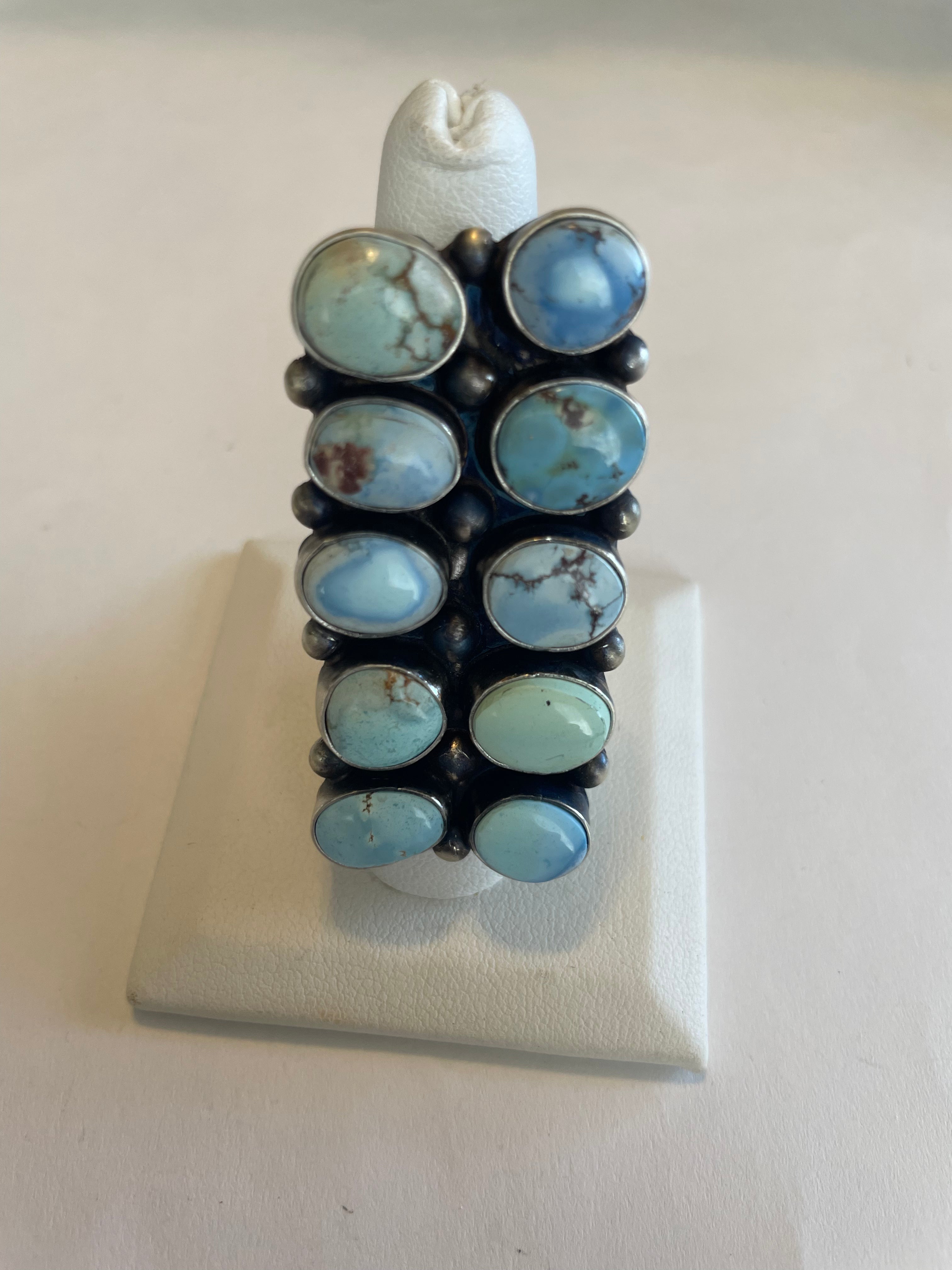 Handcrafted Golden Hills Turquoise Sterling Silver Ring By Kathleen Chavez Size 8.5