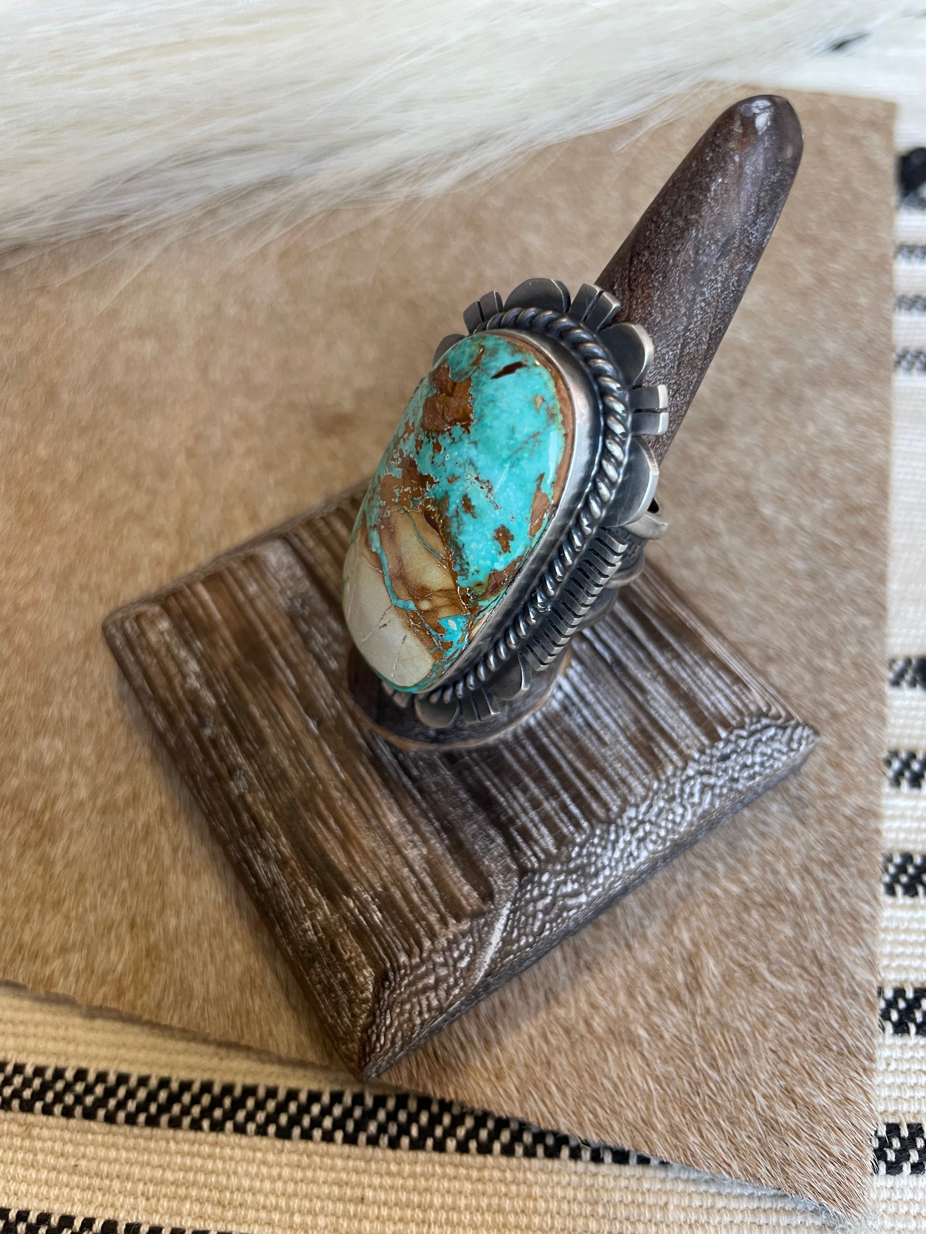 Navajo Turquoise & Sterling Silver Ring Size 8.5 Signed Russell Sam