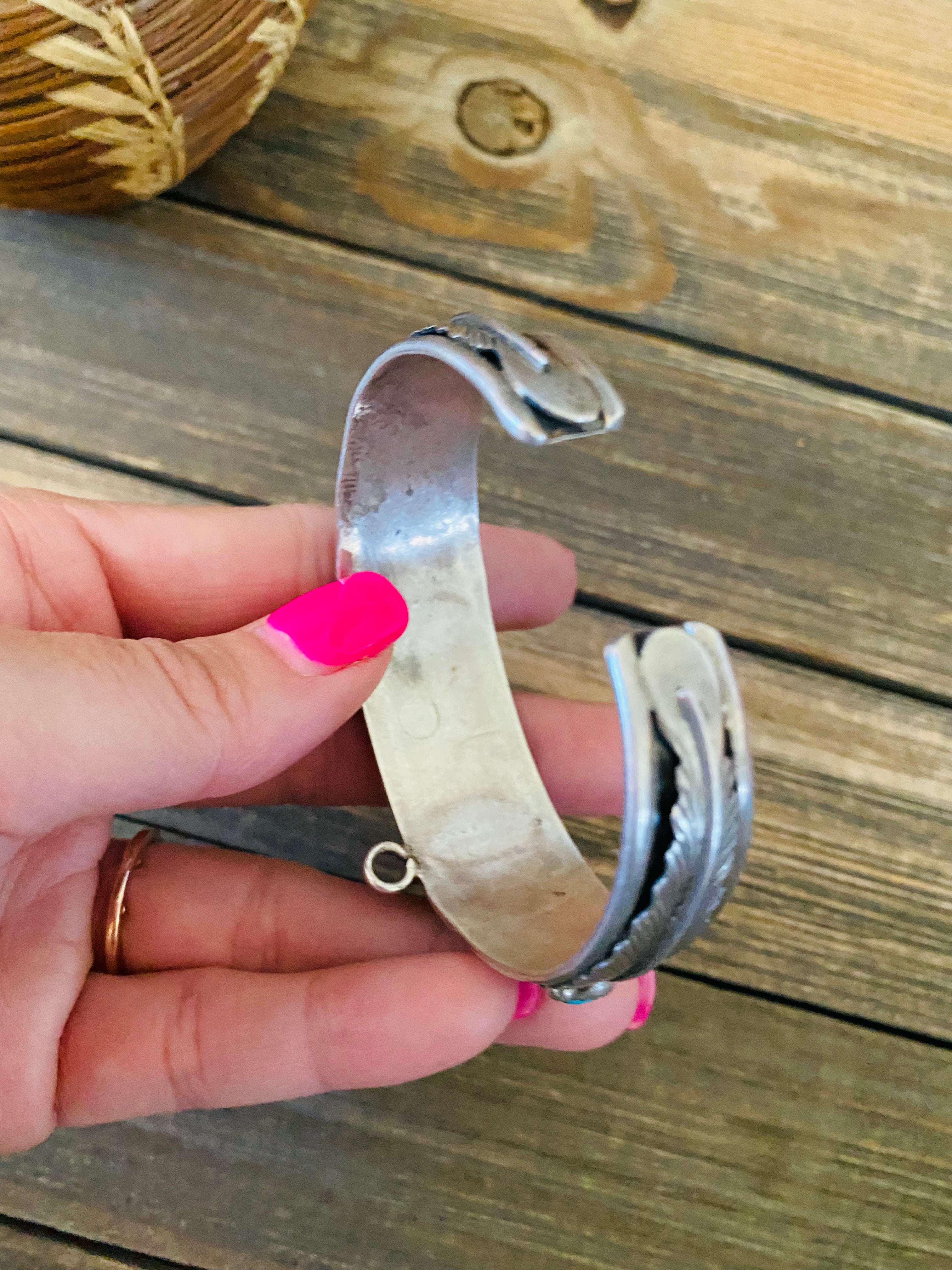 Old Pawn Vintage Navajo Turquoise & Sterling Silver Watch Cuff Signed