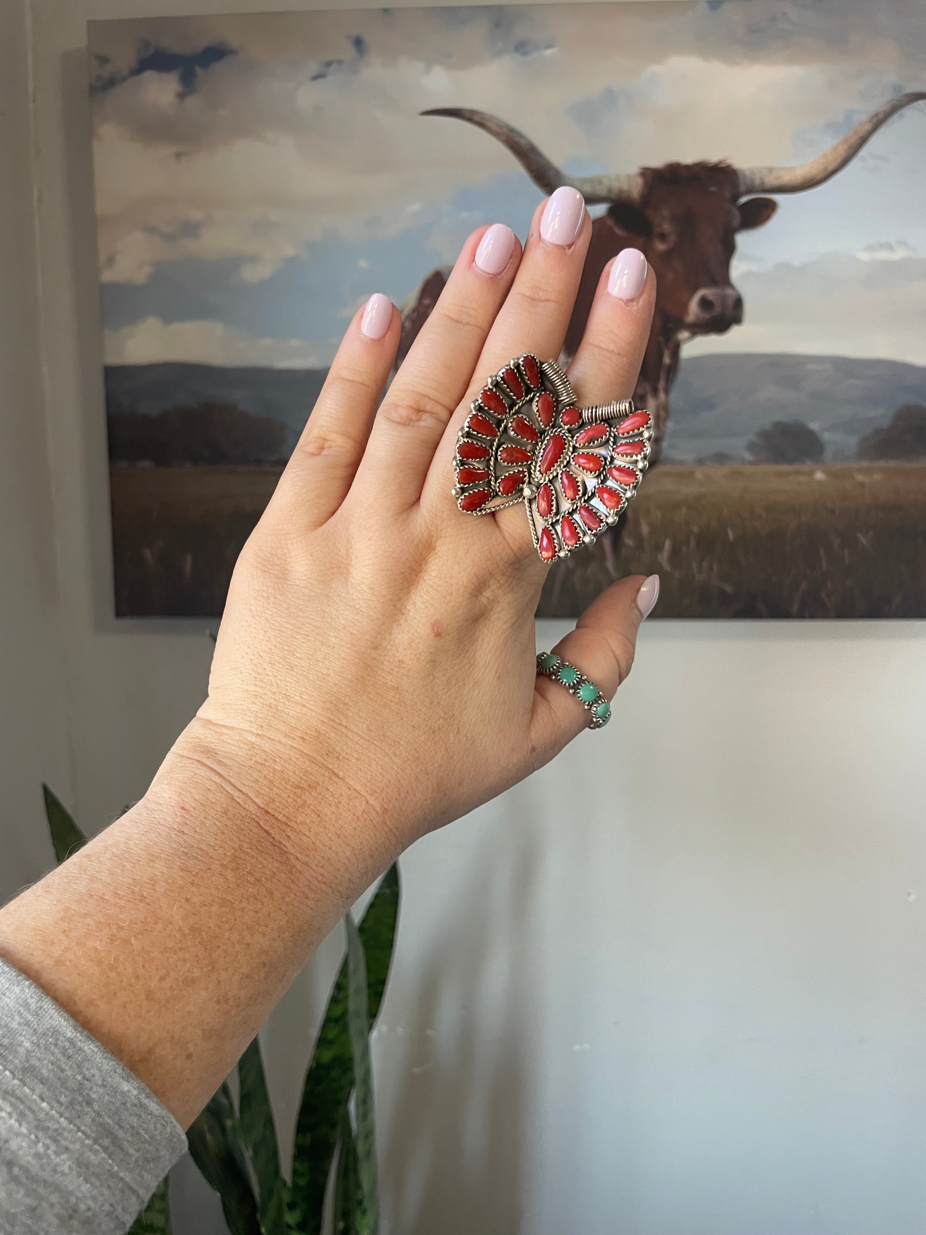 Handcrafted Coral And Sterling Silver Adjustable Butterfly Ring by Juliana Williams
