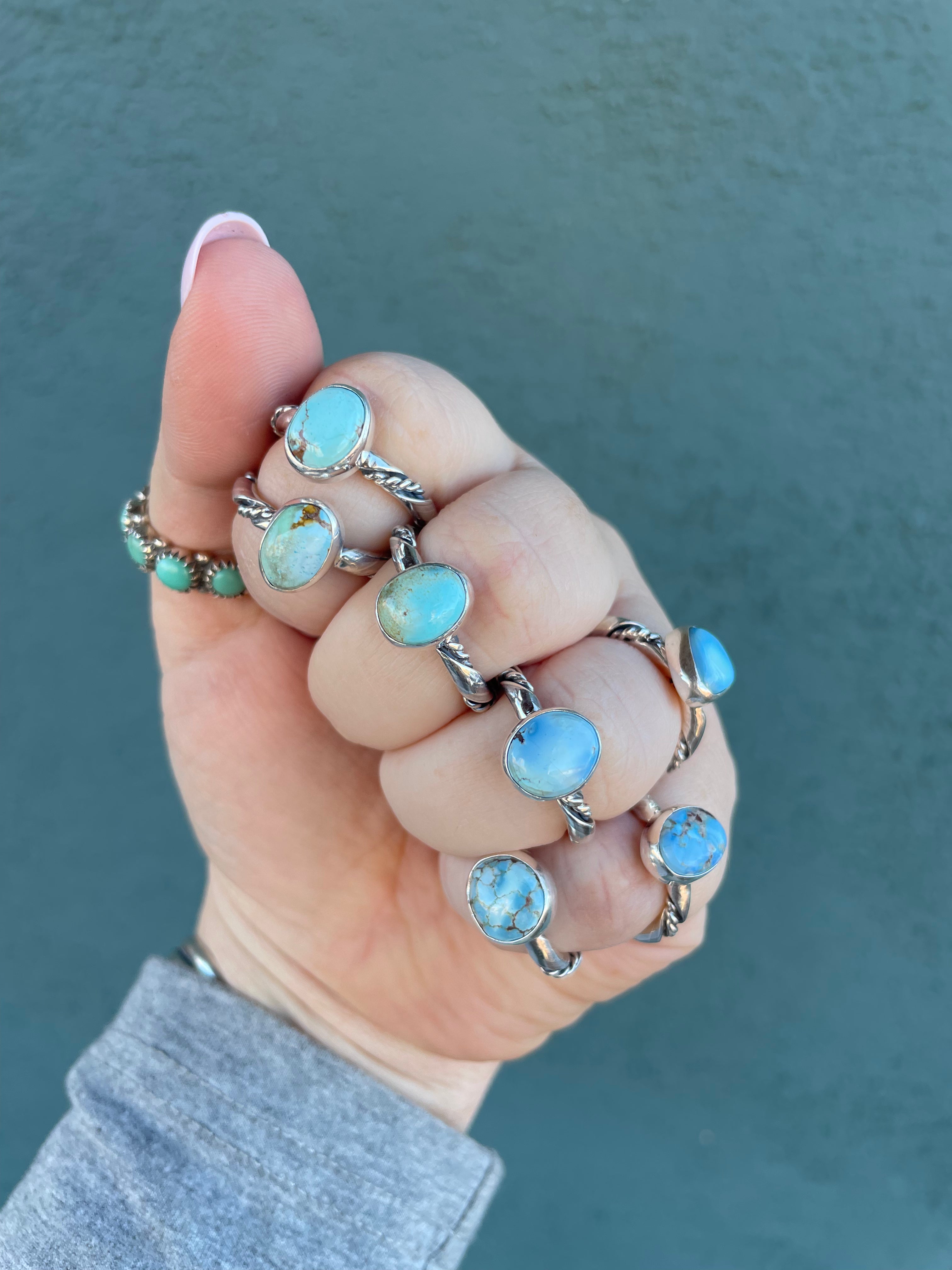 Handcrafted Golden Hills Turquoise and Sterling Silver Rings