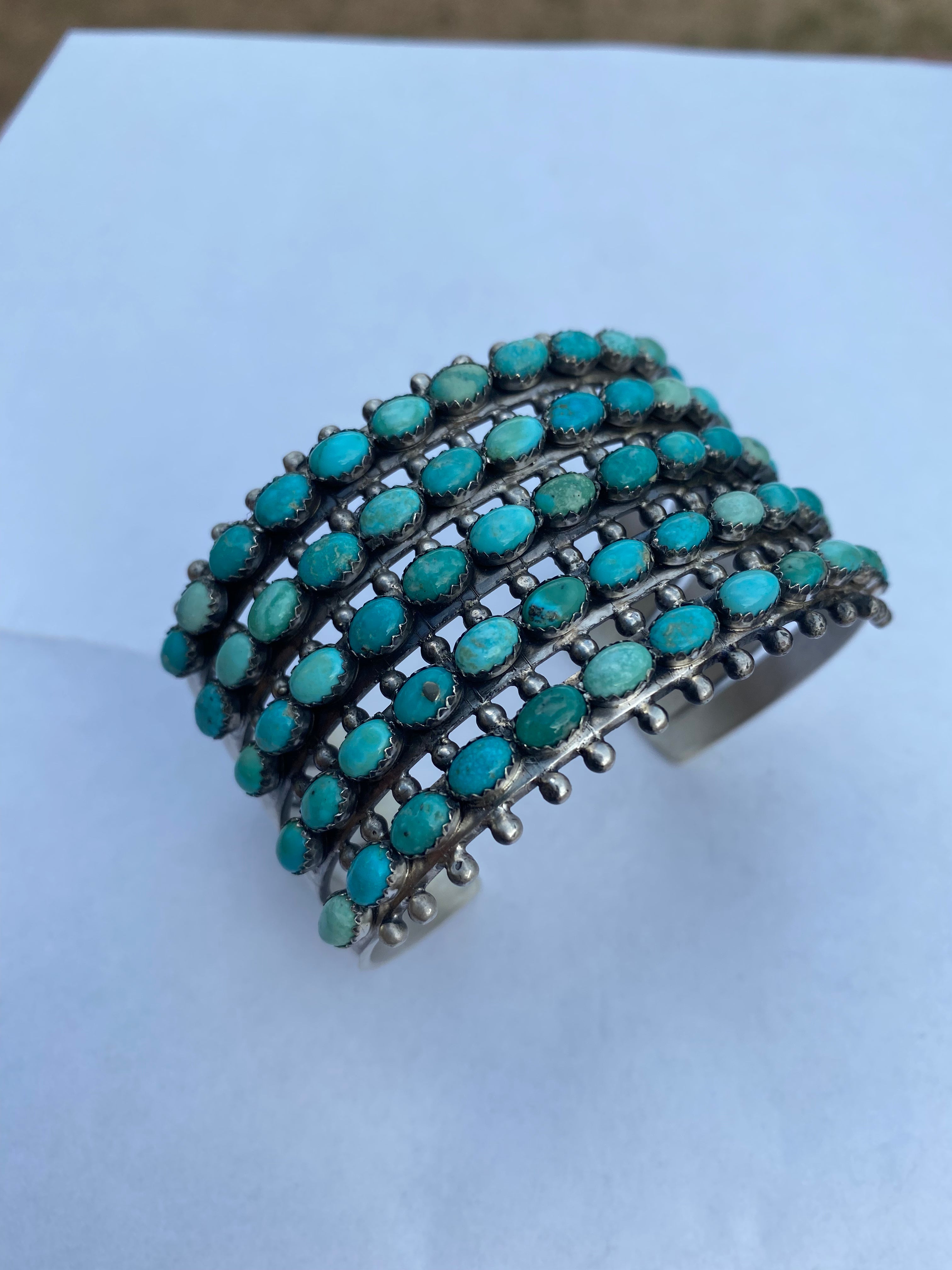 Mark Yazzie Navajo Sterling Silver & Carico Lake Turquoise Cuff Bracelet Signed /