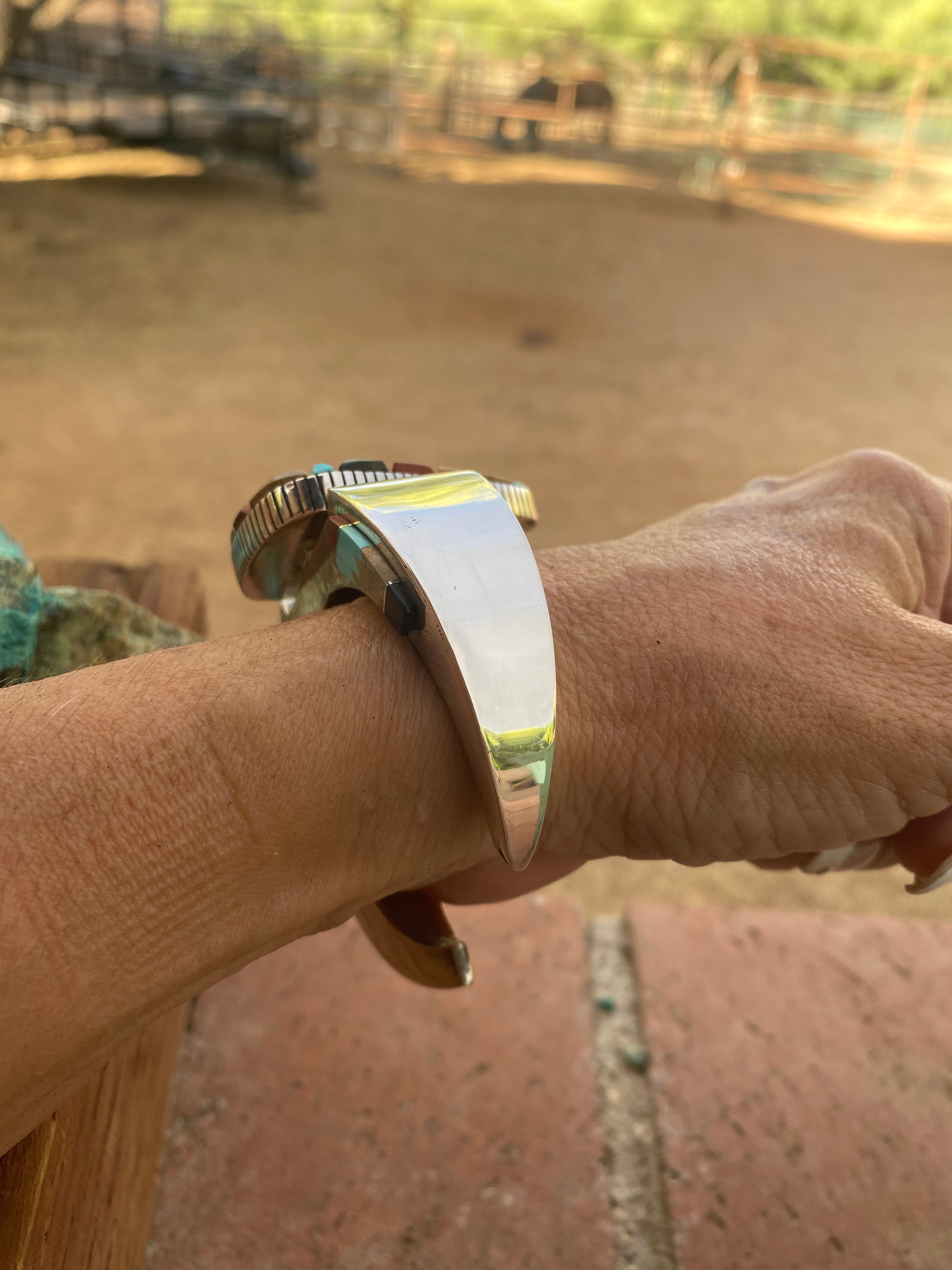 Navajo Multi Stone & Sterling Silver High Rise Inlay Cuff Bracelet by Melvin Francis /