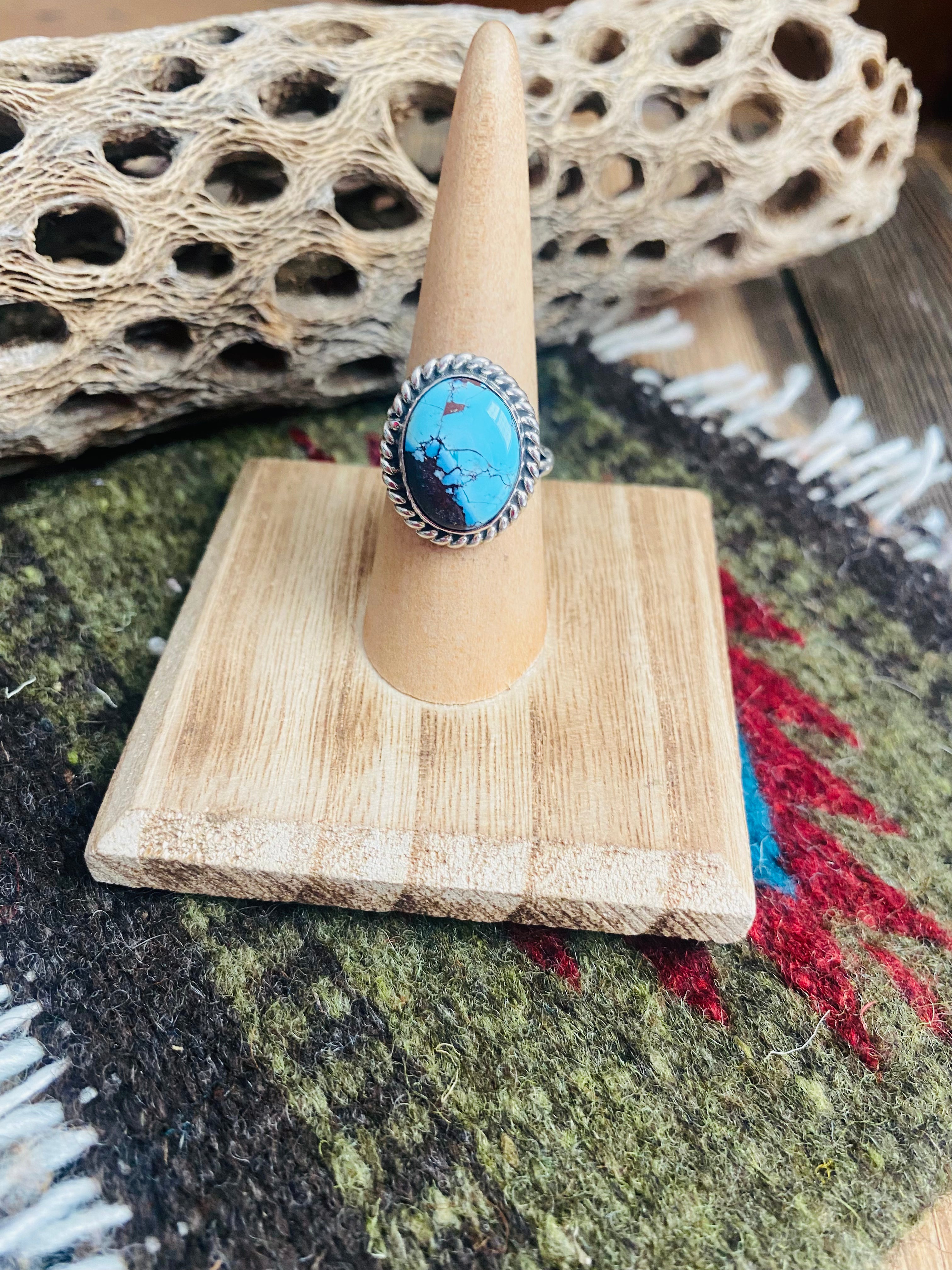 Handcrafted Golden Hills Turquoise & Sterling Silver Ring Size 6.5 Signed