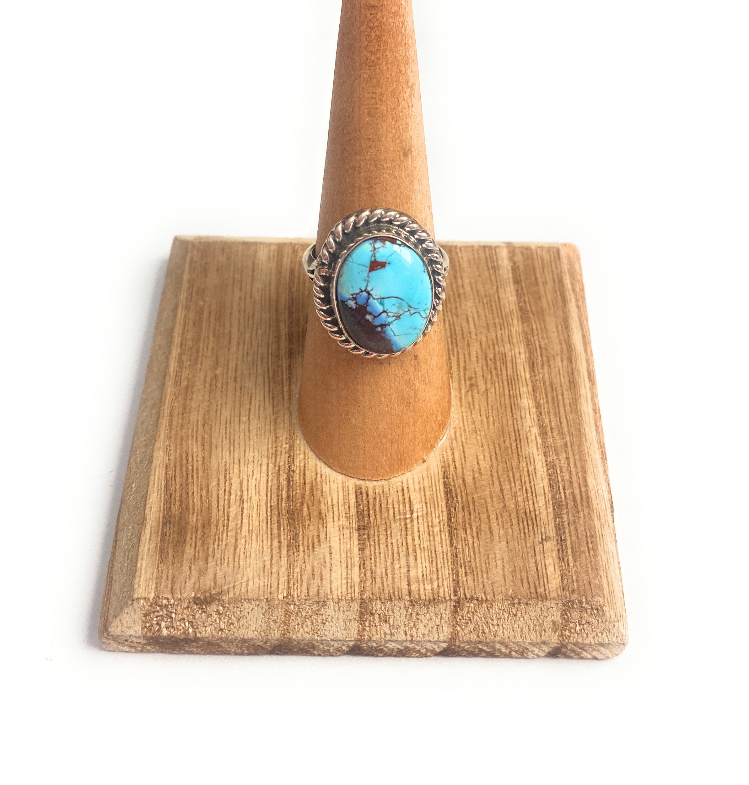 Handcrafted Golden Hills Turquoise & Sterling Silver Ring Size 6.5 Signed