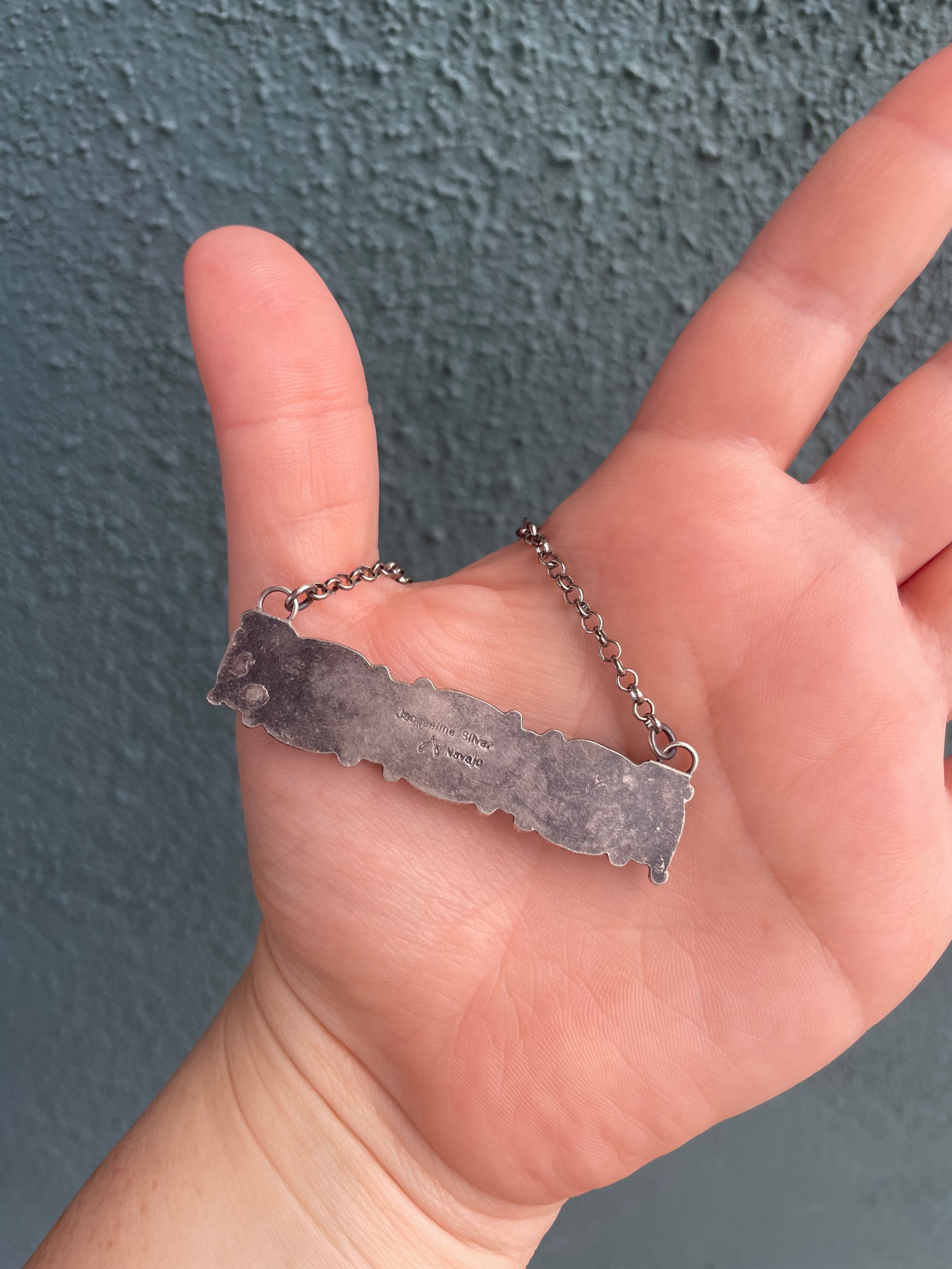 Handcrafted Bar Necklace Sterling Silver & Turquoise By Jacqueline Silver