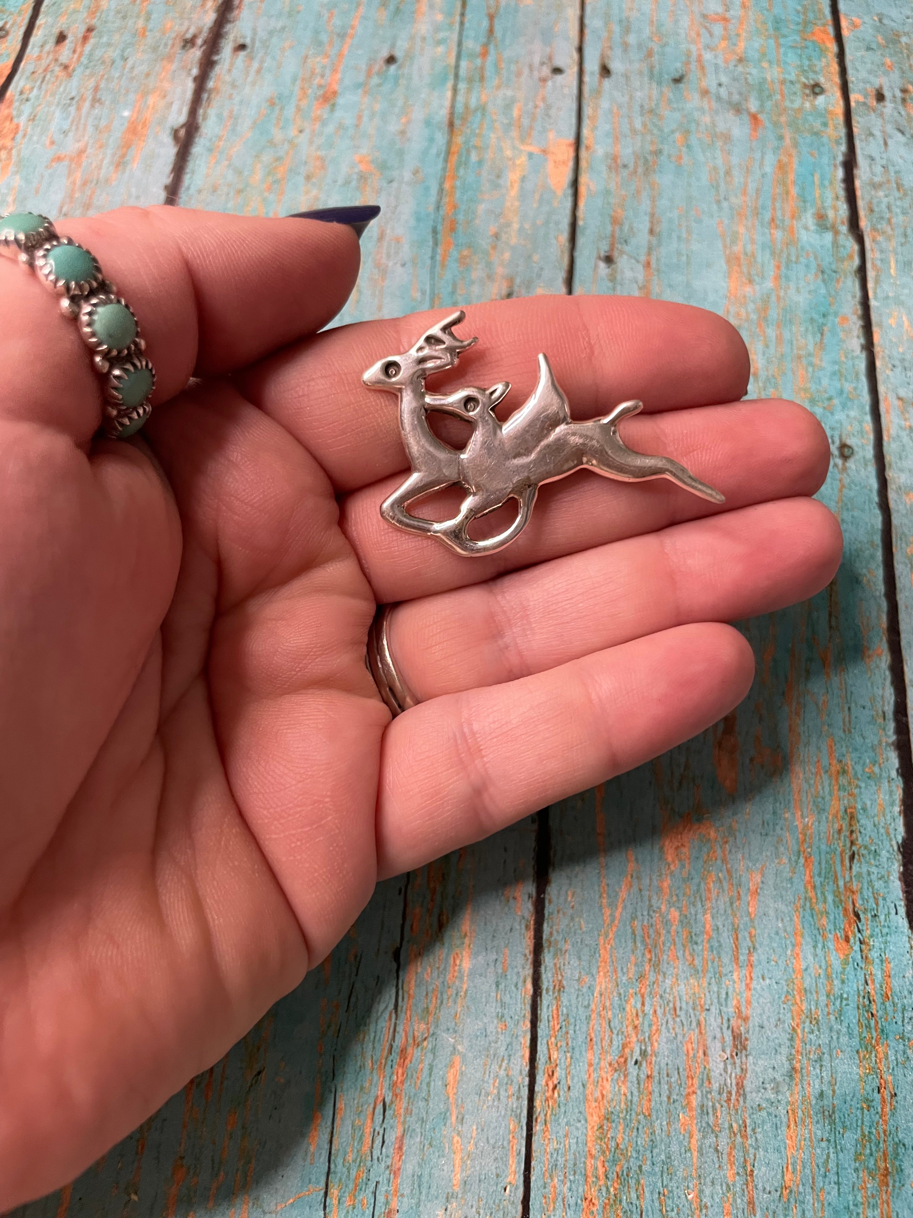 Handcrafted Sterling Silver Deer Pin Signed