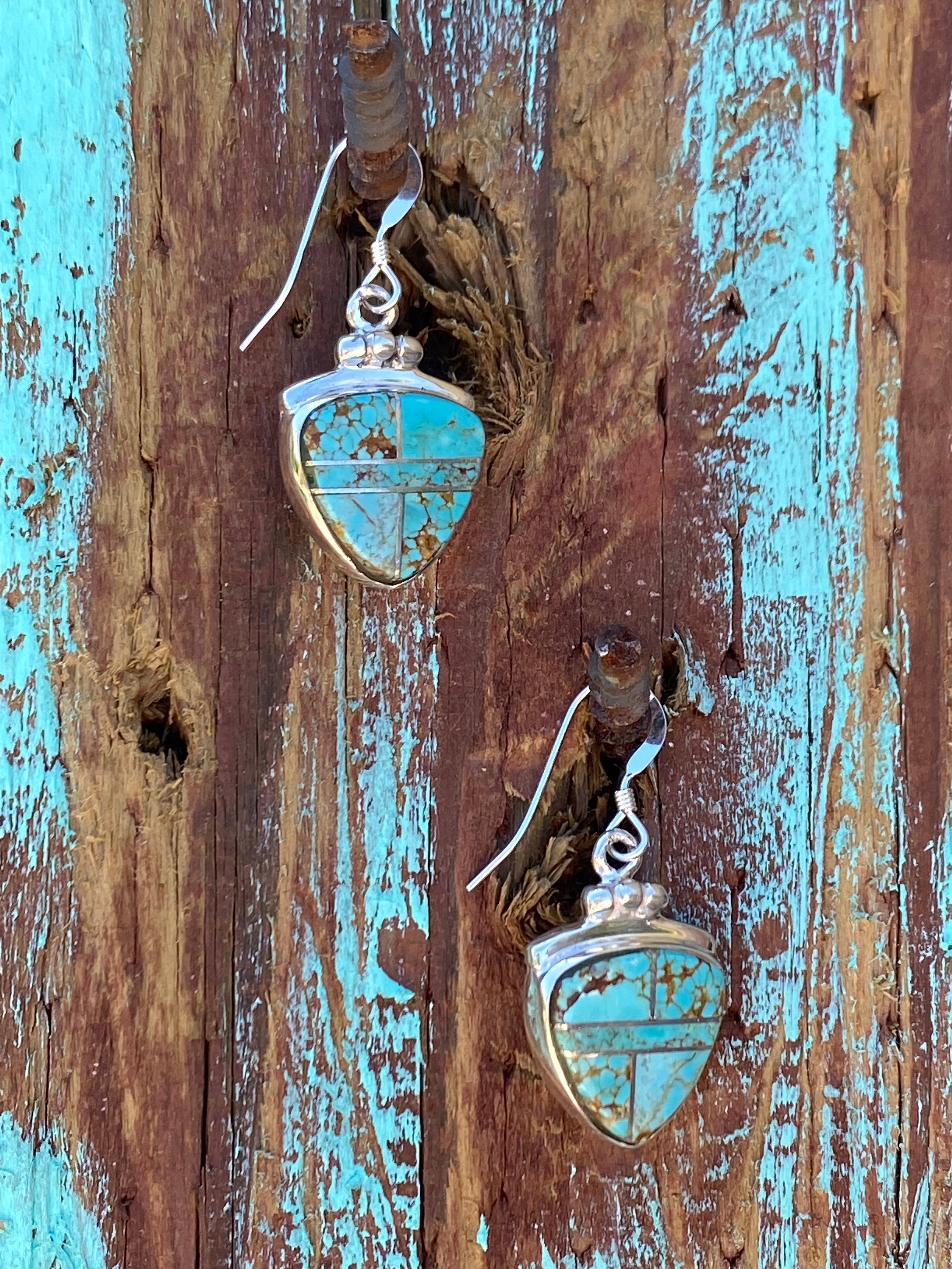 Handcrafted Turquoise 8 & Sterling Silver Inlay Berry Dangle Earrings