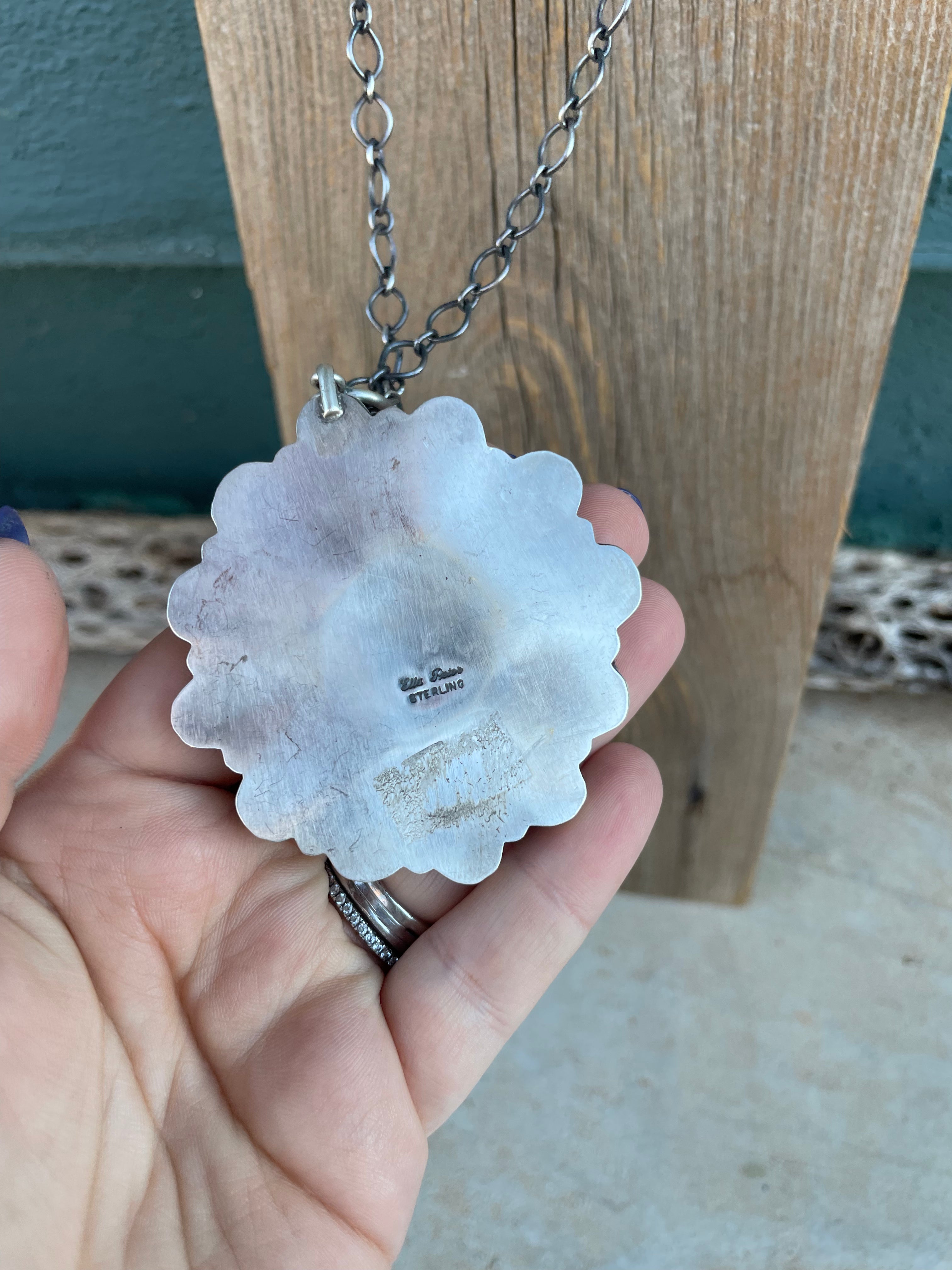 Navajo Sterling Silver And White Buffalo Cluster Necklace By Ella Peter