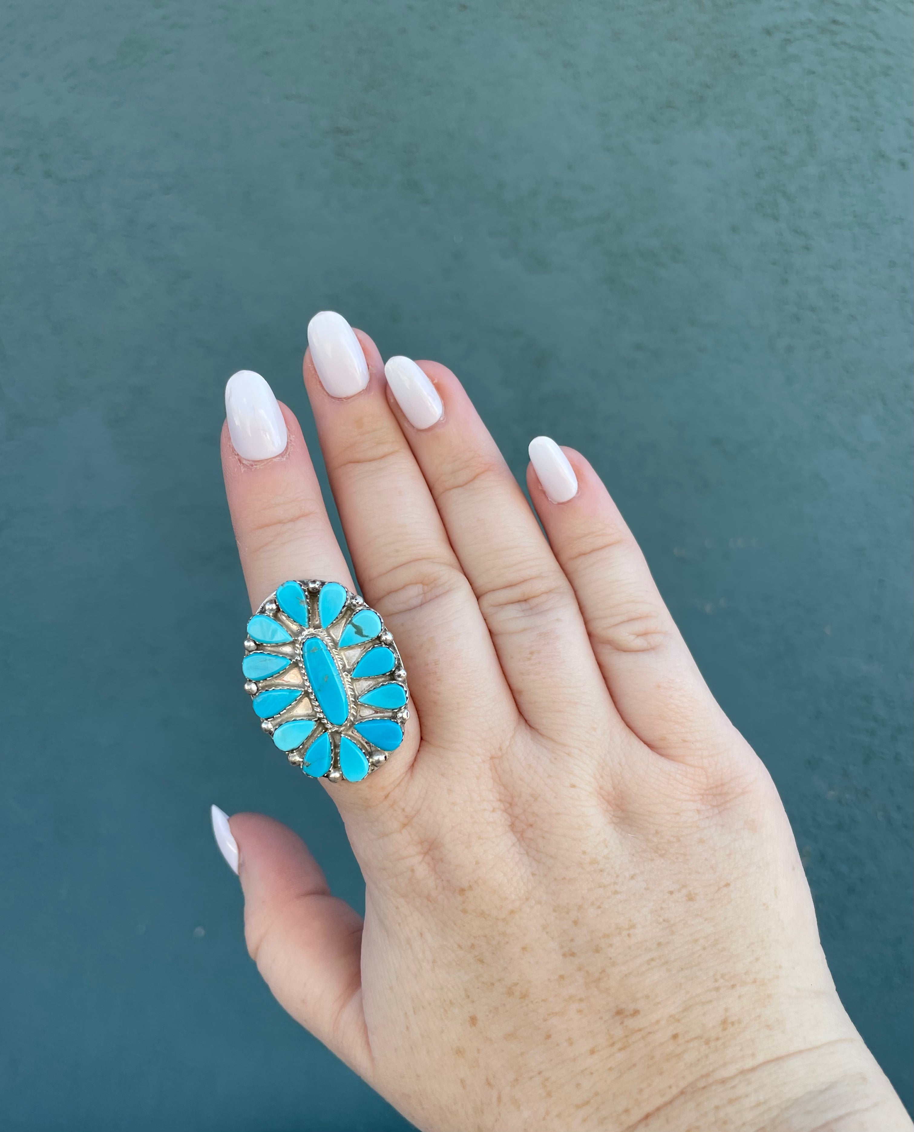 Handcrafted Turquoise And Sterling Silver Statement Ring