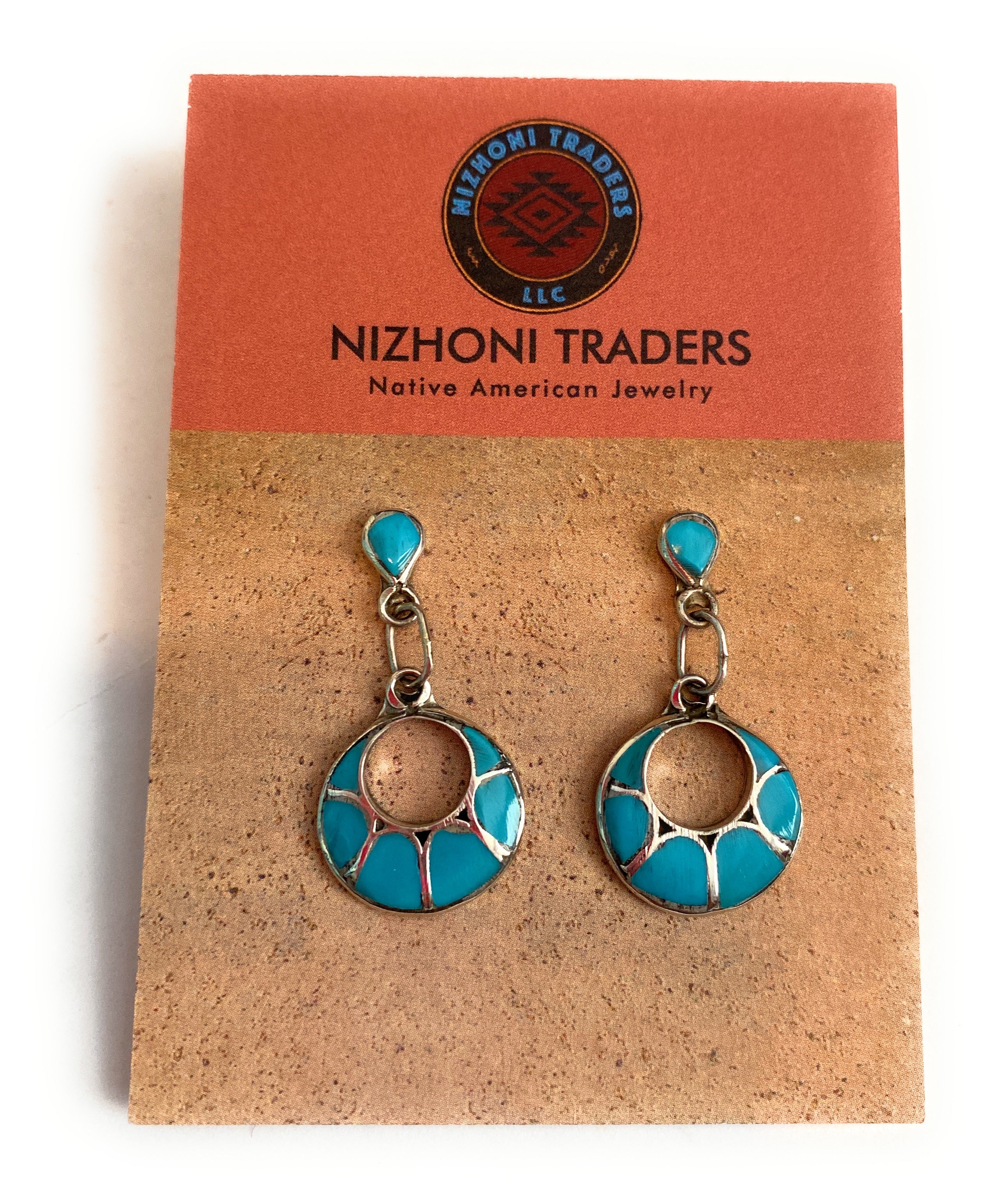 Handcrafted Sterling Silver & Turquoise Inlay Dangle Earrings