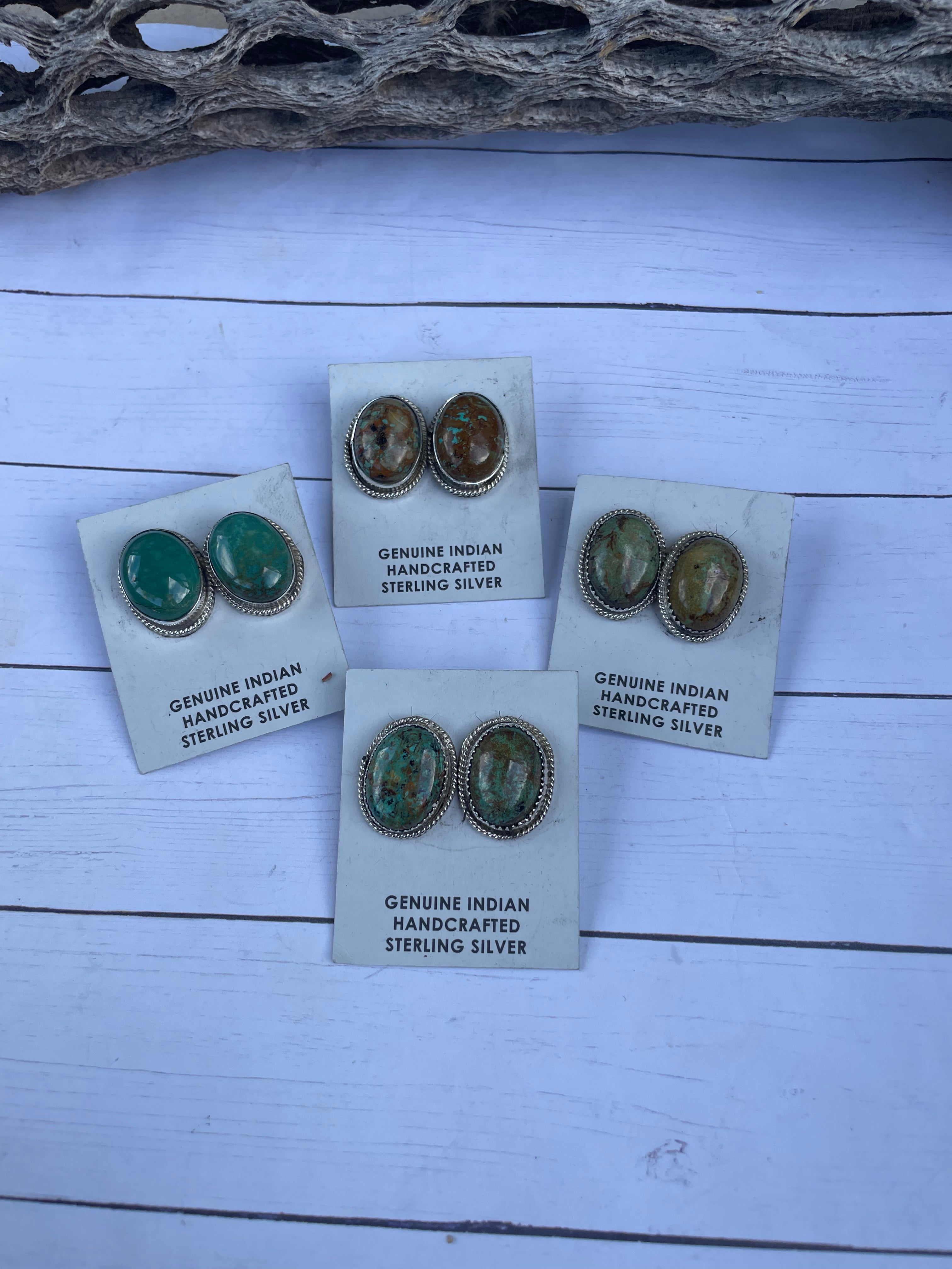 Handcrafted Turquoise And Sterling Silver Post Earrings