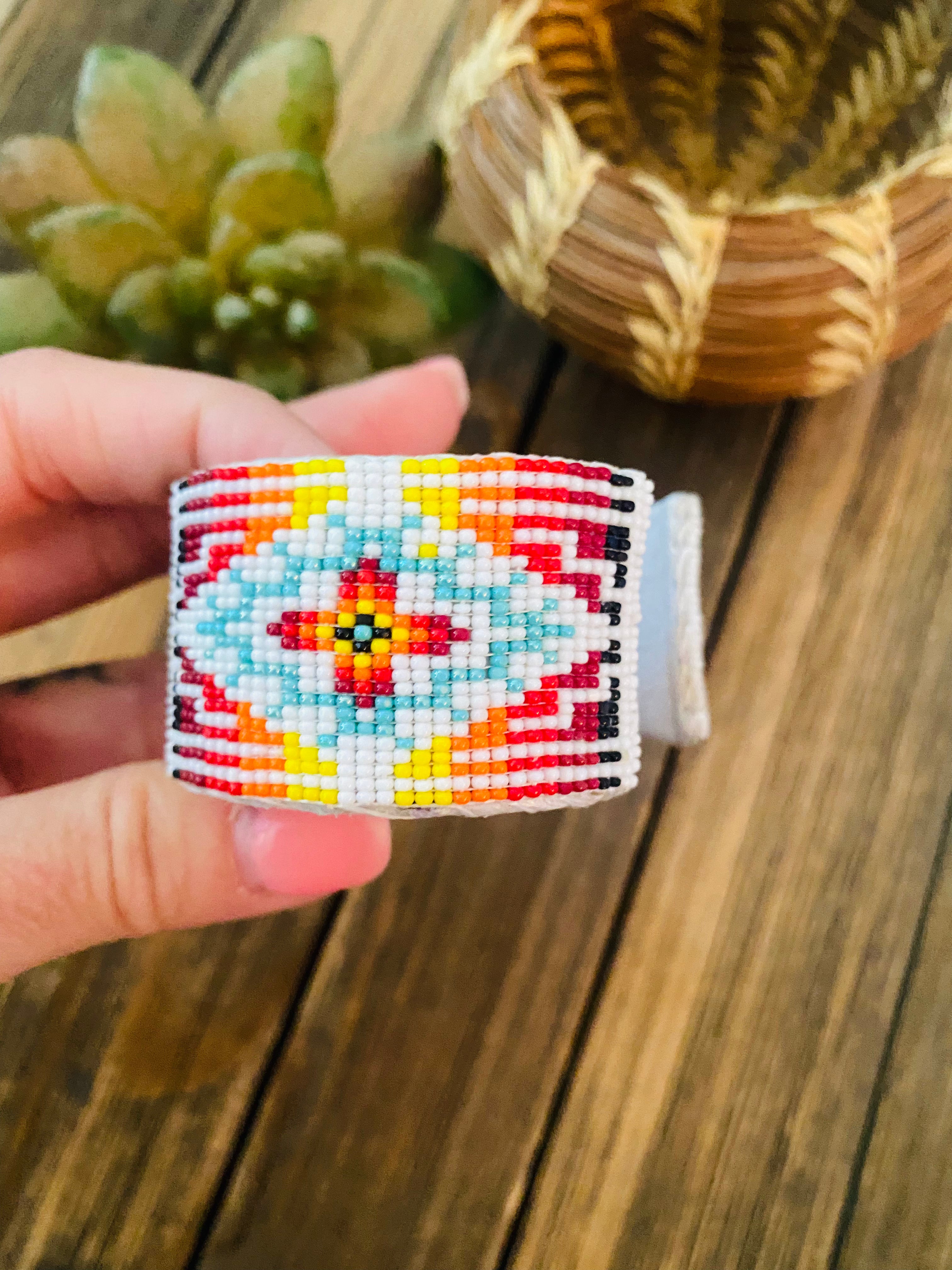 Handcrafted Made Beaded Leather Bracelet